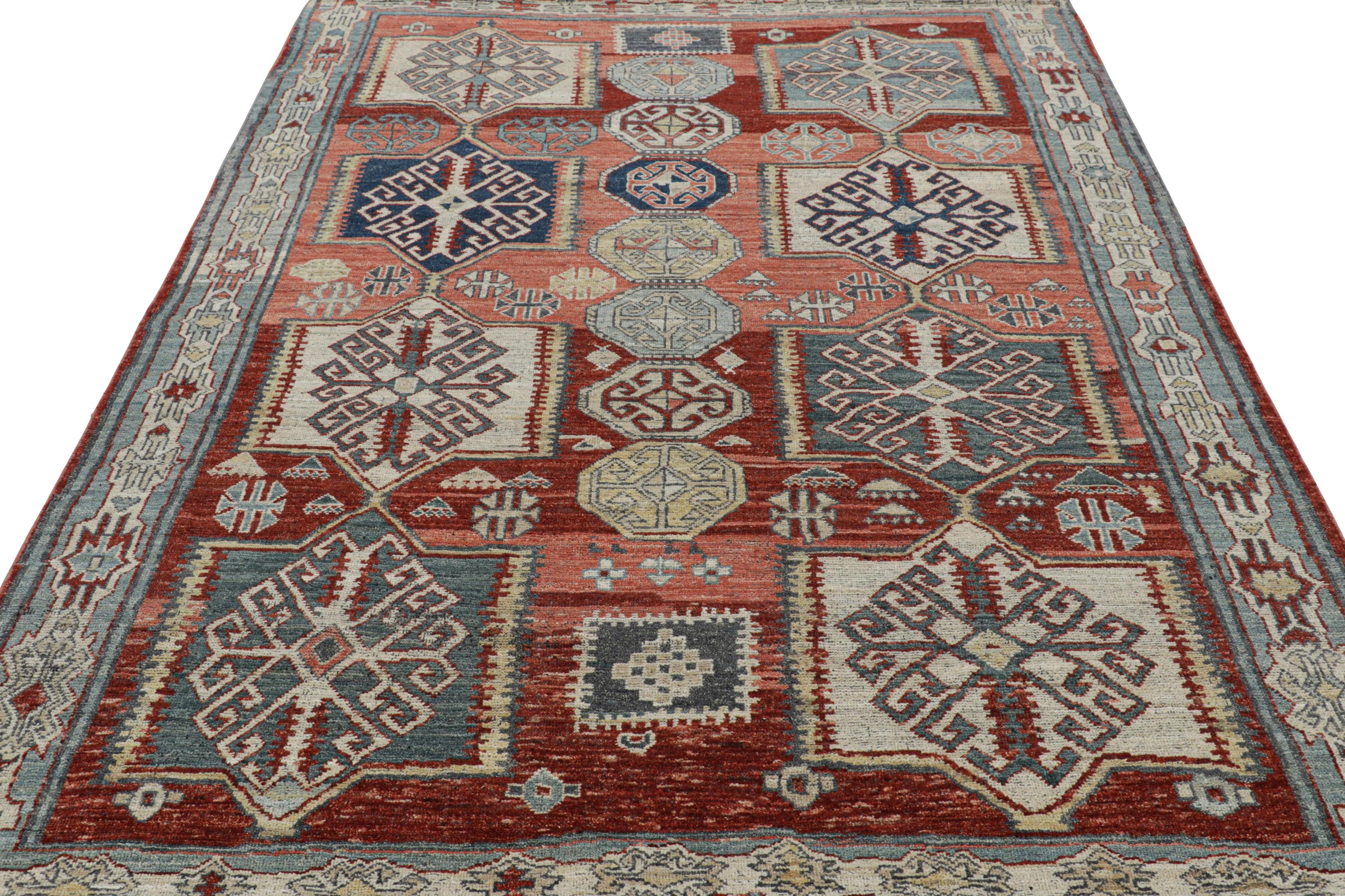 Indian Rug & Kilim’s Caucasian Style Rug in Red and Pink with Medallions For Sale