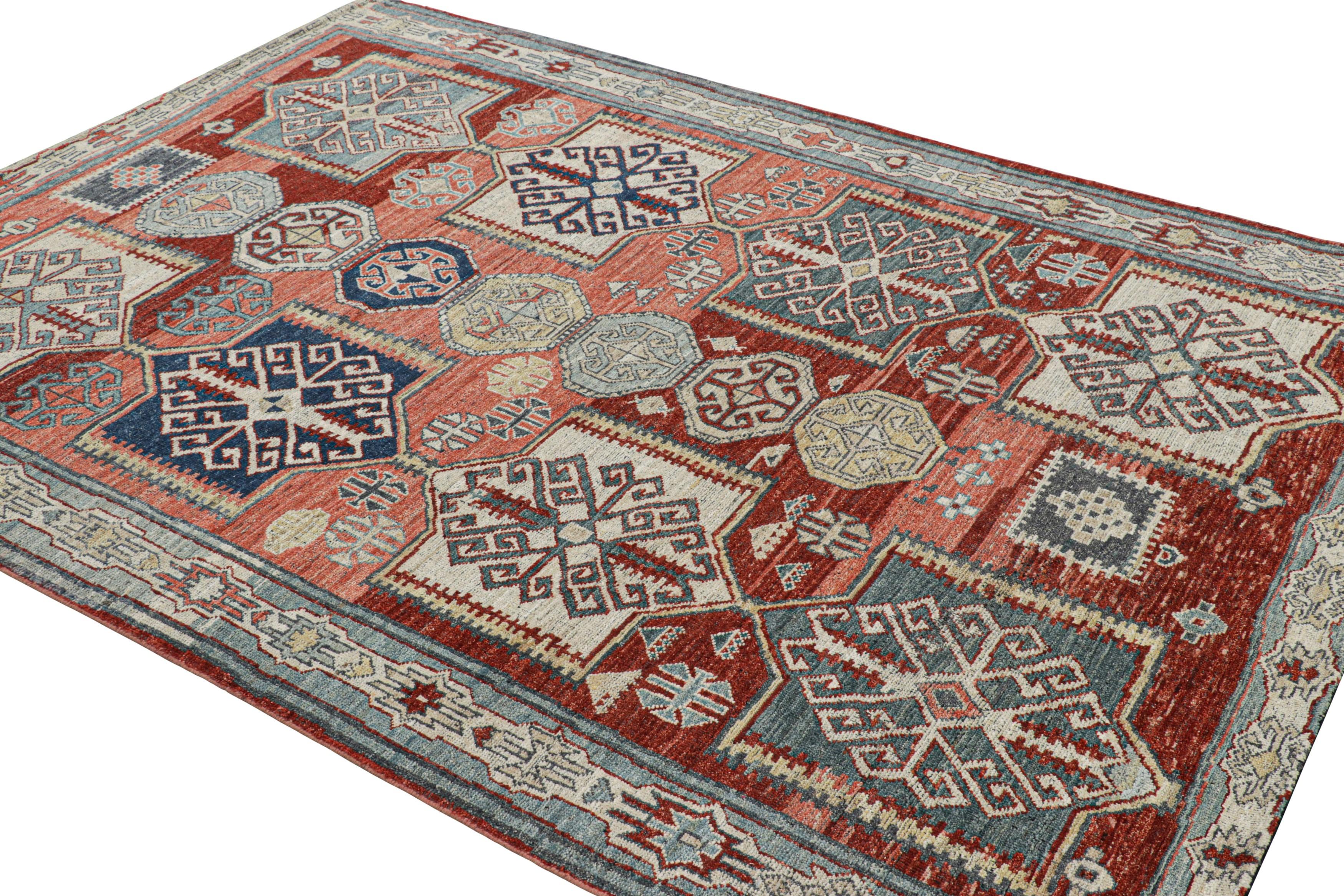 Hand-Knotted Rug & Kilim’s Caucasian Style Rug in Red and Pink with Medallions For Sale
