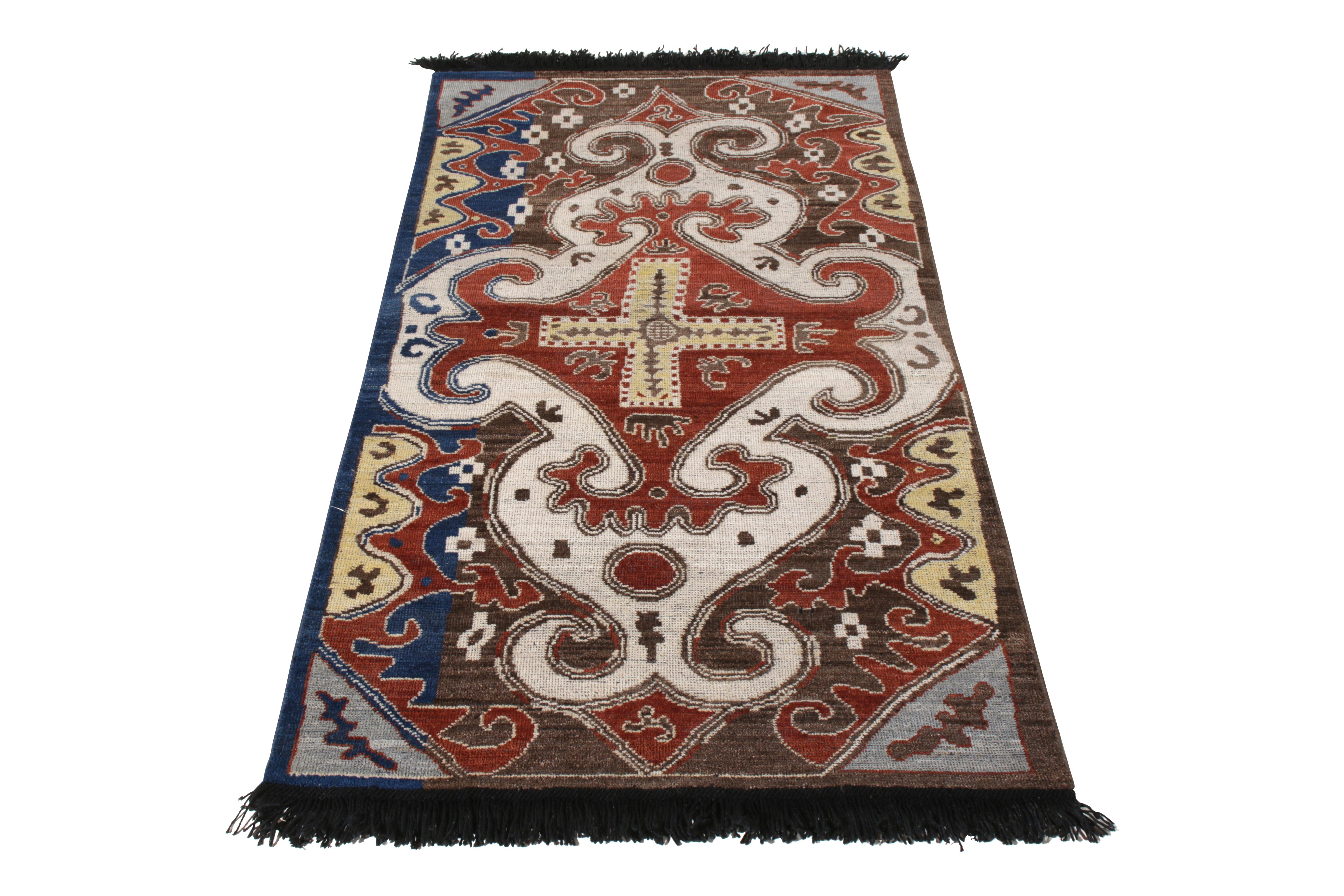 A 3x6 runner hand knotted in notably soft Ghazni wool, from Rug & Kilim’s Burano Collection. 

Nodding to 18th century tribal embroidery styles in rare caucasian textiles, with rich red prevailing in the multicolor medallion pattern.

Arresting