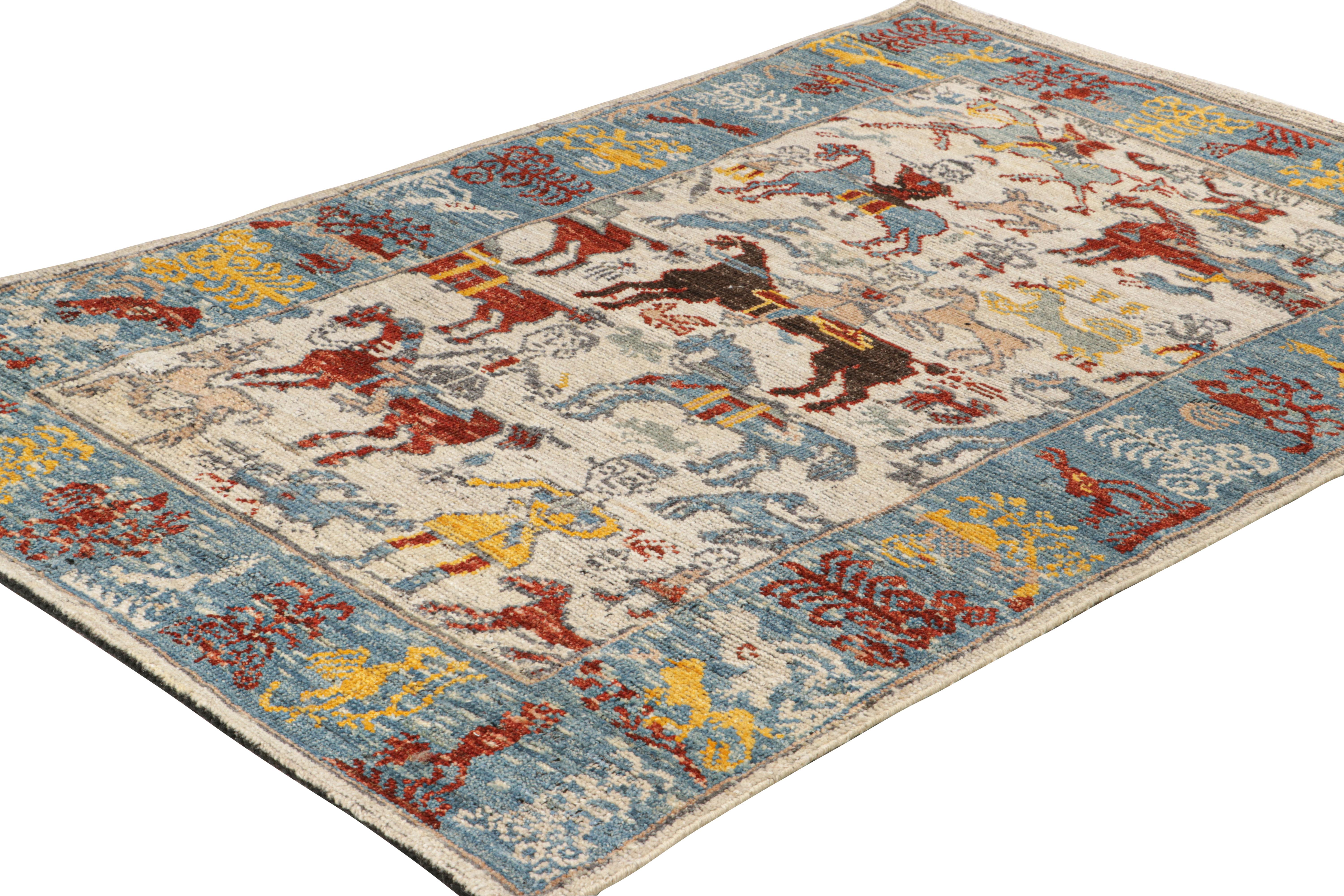 Indian Rug & Kilim’s Caucasian Style Rug with Colorful Horse Rider Pictorials For Sale