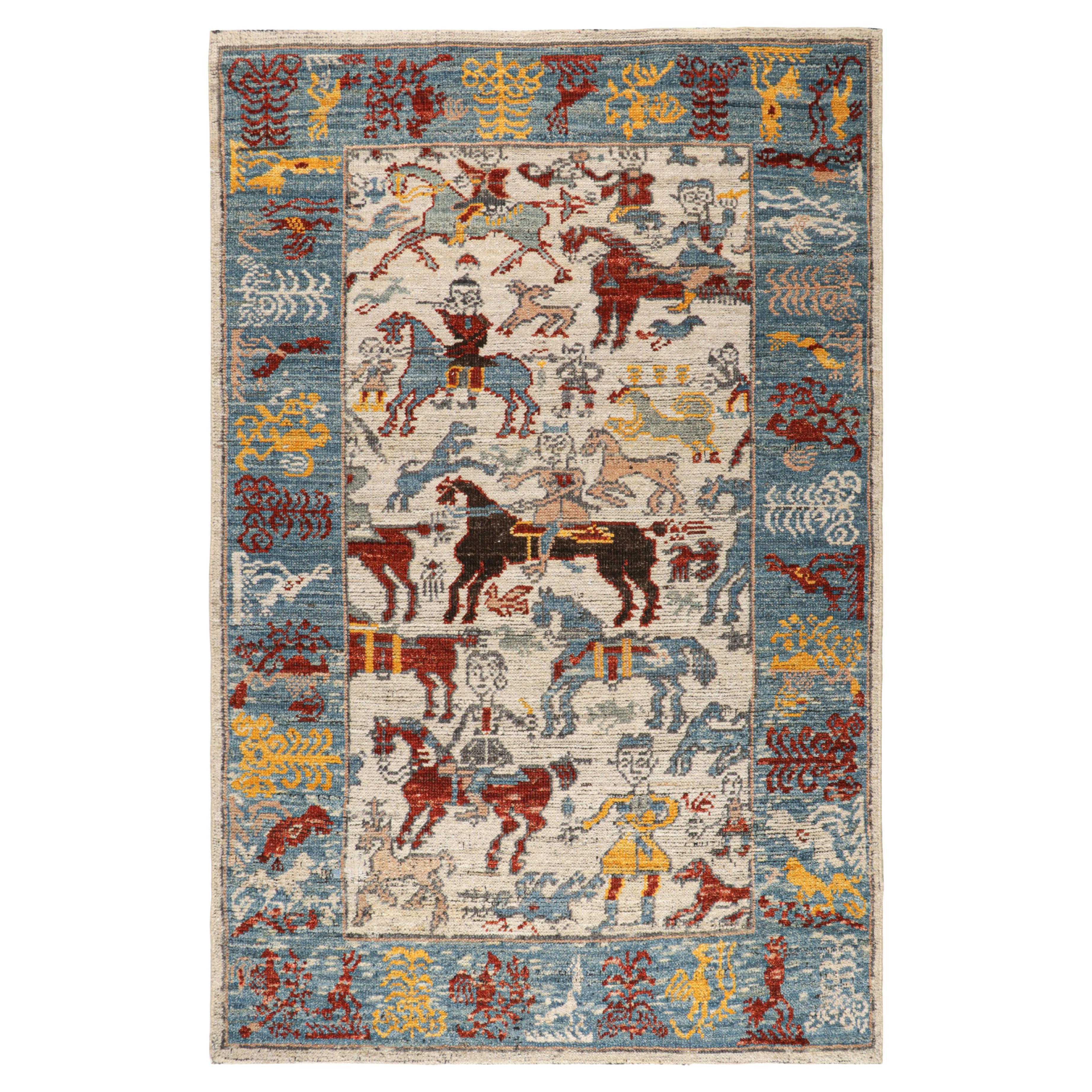 Rug & Kilim’s Caucasian Style Rug with Colorful Horse Rider Pictorials