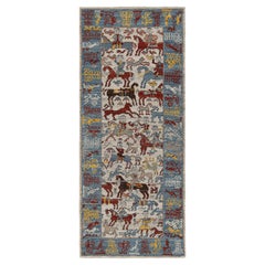 Rug & Kilim’s Caucasian Style Runner Rug with Colorful Horse Rider Pictorials