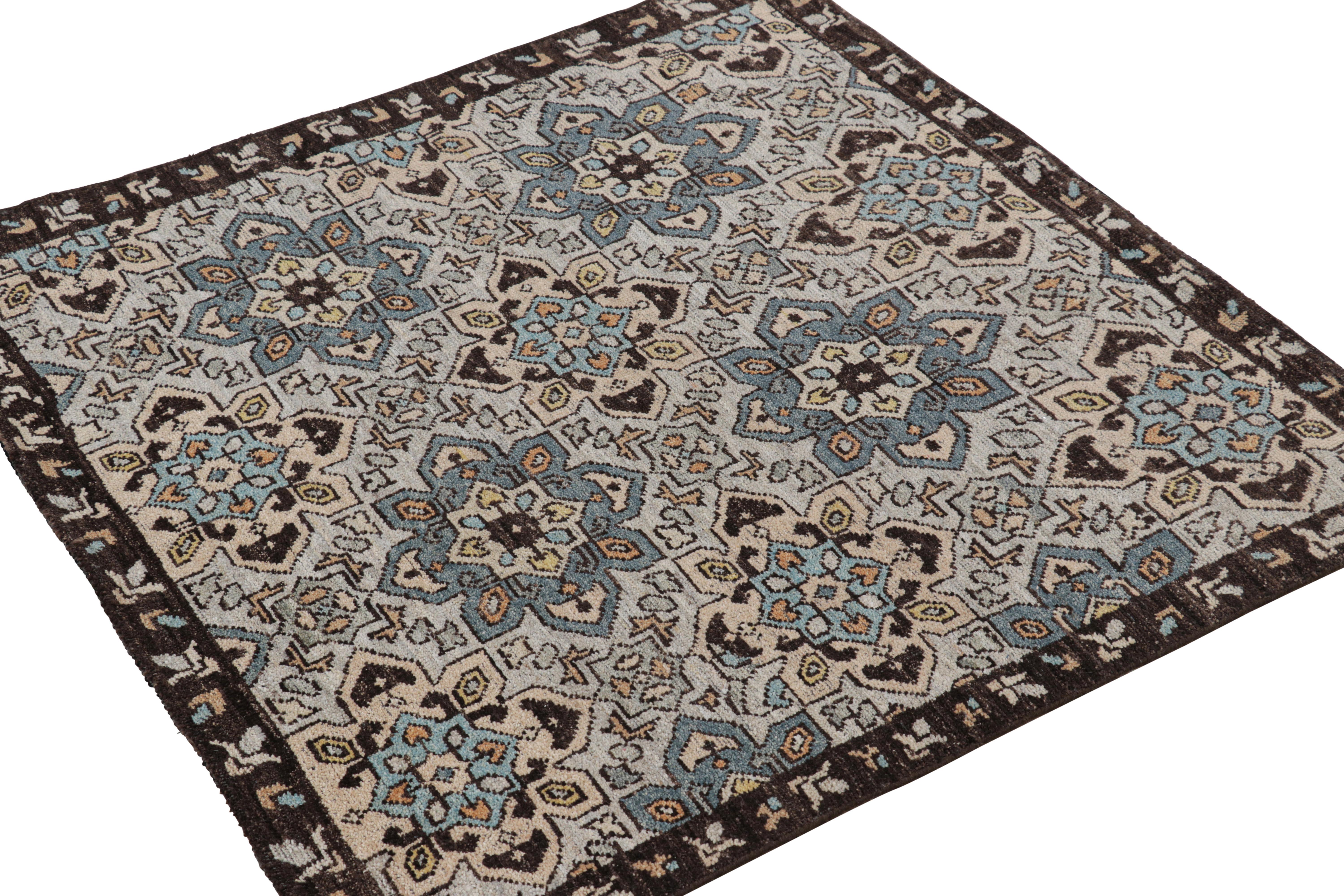 Tappeto quadrato in stile caucasico Rug & Kilim in blu con medaglioni geometrici In condizioni Nuovo in vendita a Long Island City, NY