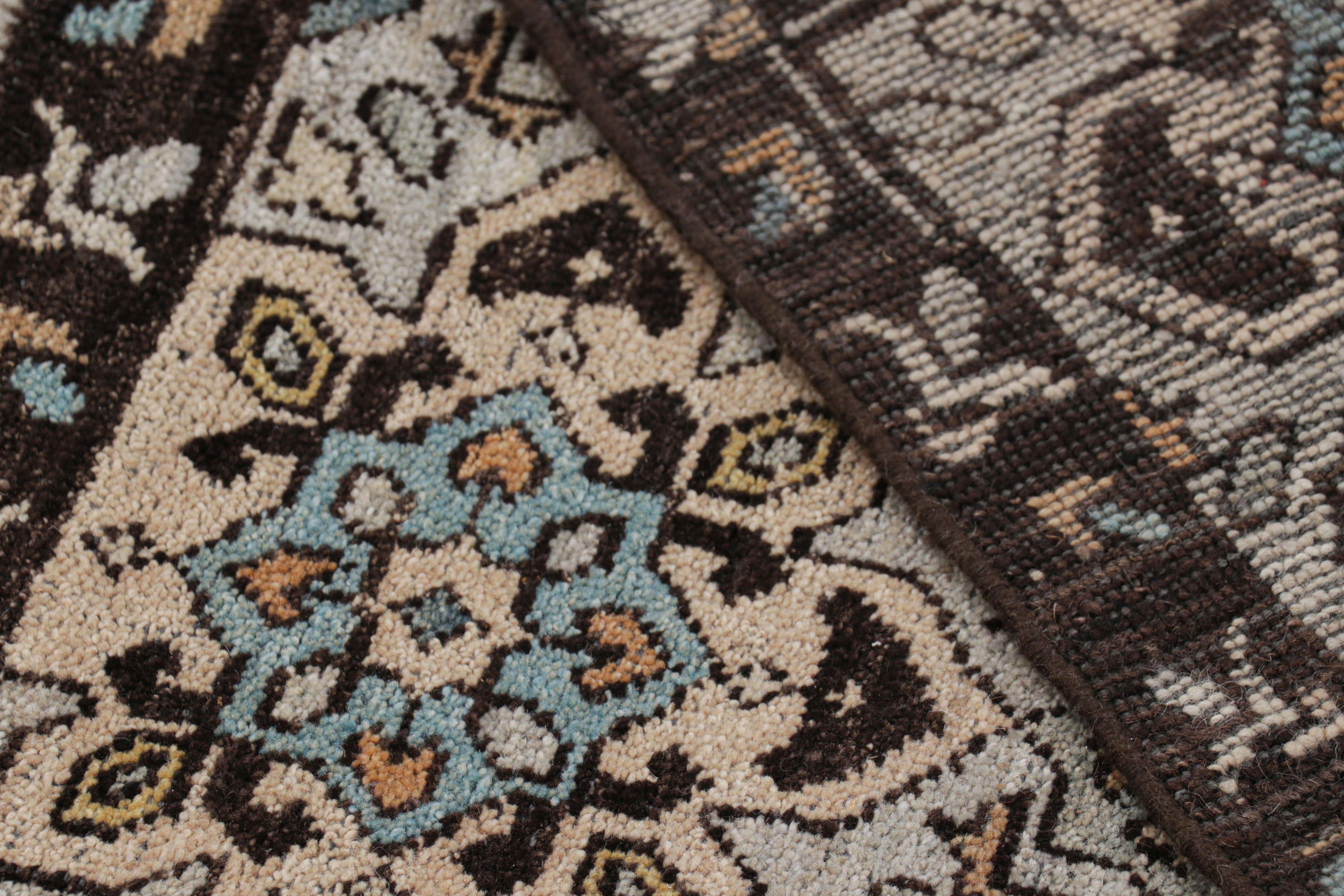 Laine Rug & Kilim's Tapis carré de style caucasien en bleu avec médaillons géométriques en vente