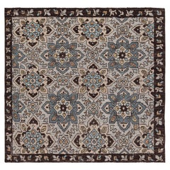 Rug & Kilim’s Caucasian Style Square Rug in Blue with Geometric Medallions