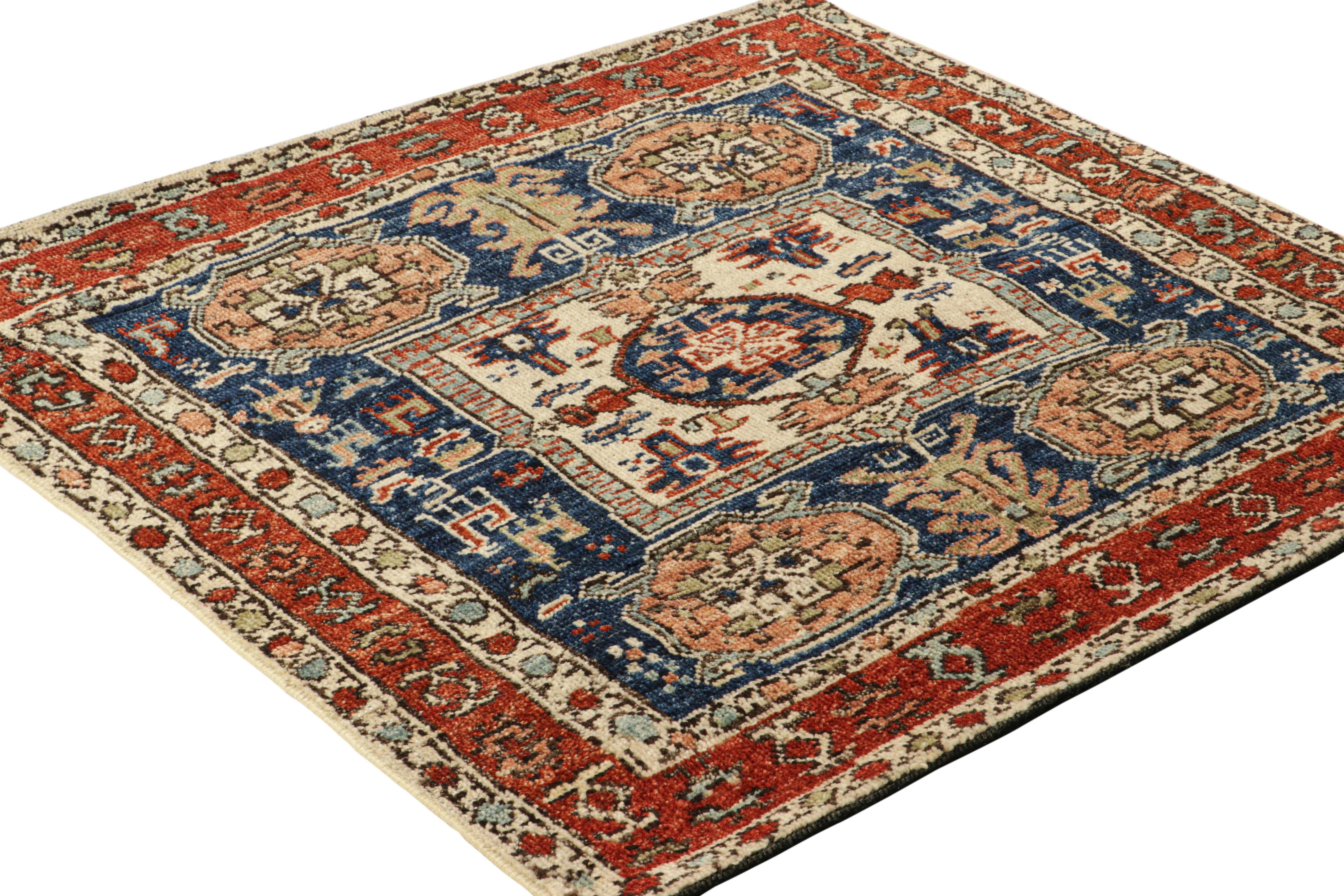 Hand-Knotted Rug & Kilim’s Caucasian (Style) Square Rug with Geometric Patterns and Figurals For Sale