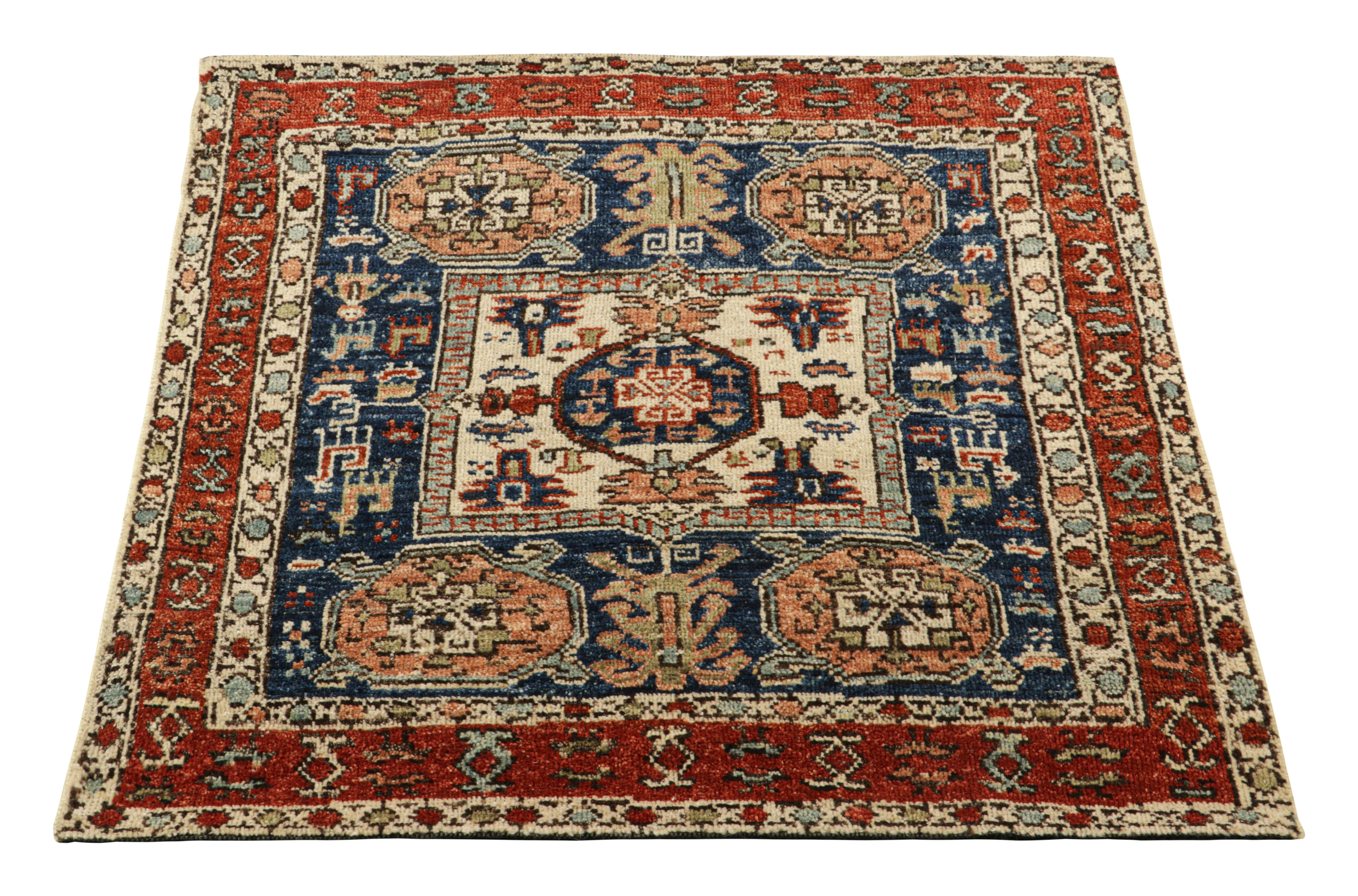 Contemporary Rug & Kilim’s Caucasian (Style) Square Rug with Geometric Patterns and Figurals For Sale