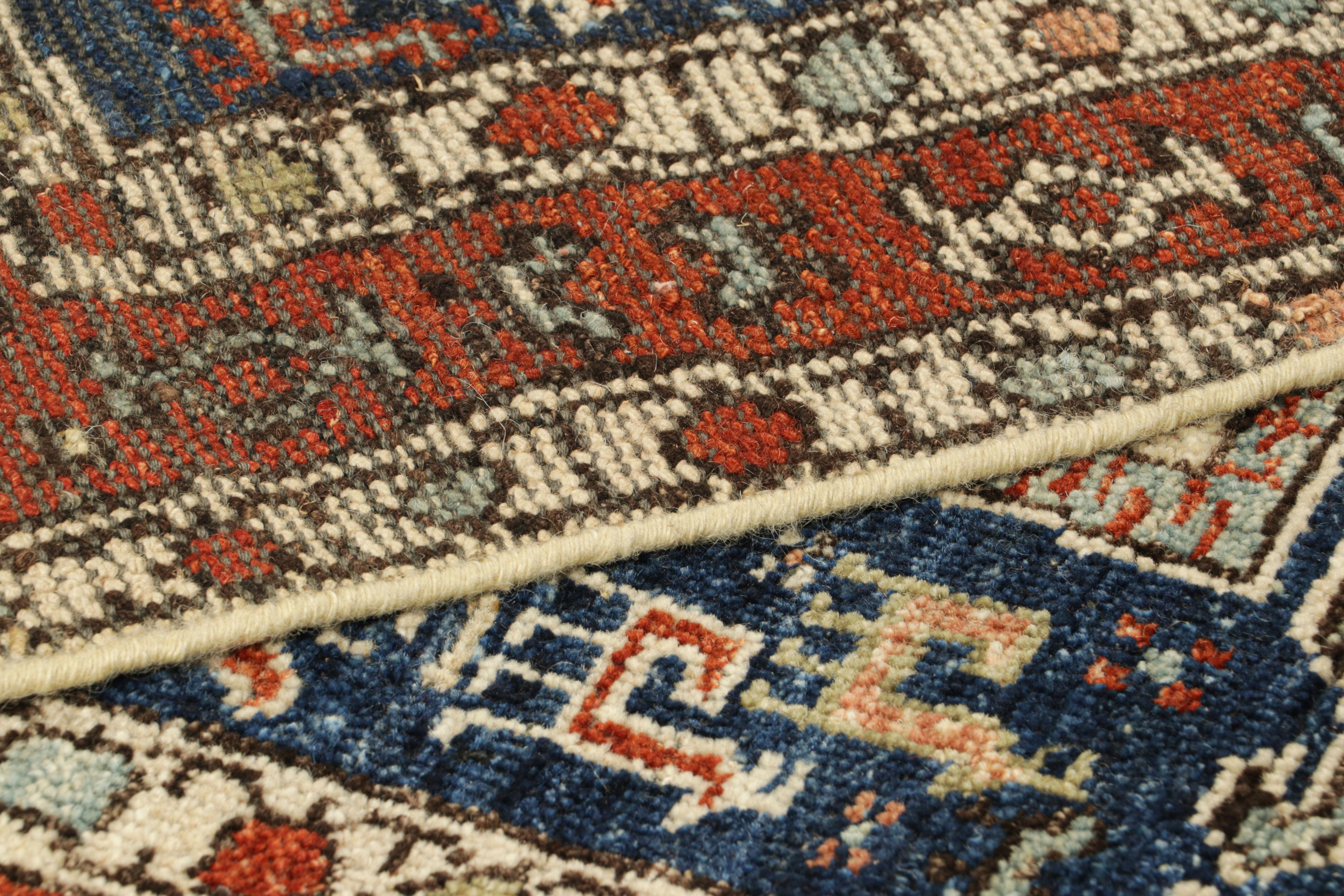 Wool Rug & Kilim’s Caucasian (Style) Square Rug with Geometric Patterns and Figurals For Sale