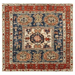 Rug & Kilim’s Caucasian (Style) Square Rug with Geometric Patterns and Figurals