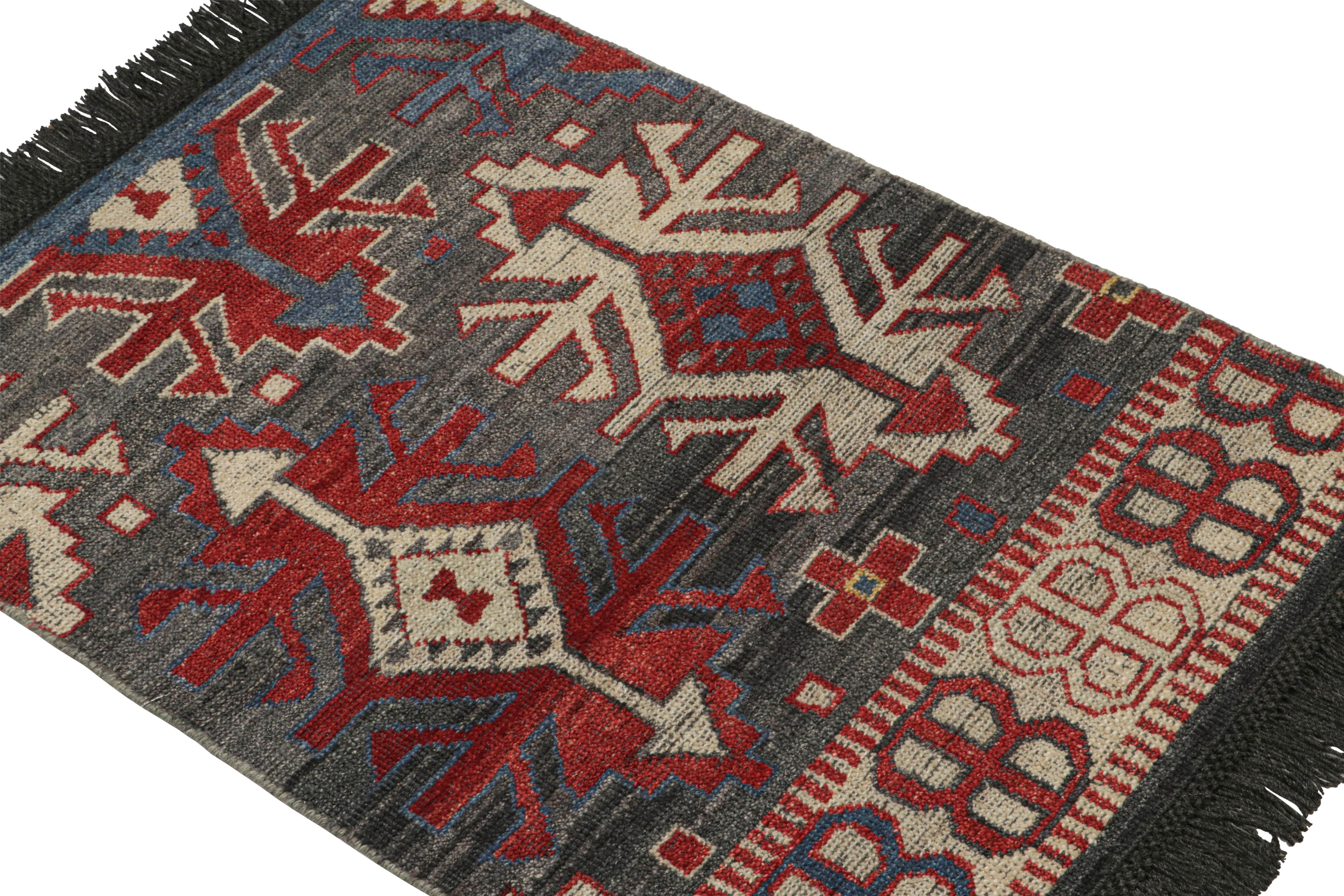 As Inspired by tribal and Caucasian rugs, this 2x3 modern architectural rug from our Burano collection is hand knotted in wool.

On the Design: 

Connoisseurs will admire that this design has been inspired by antique tribal rugs of Caucasian