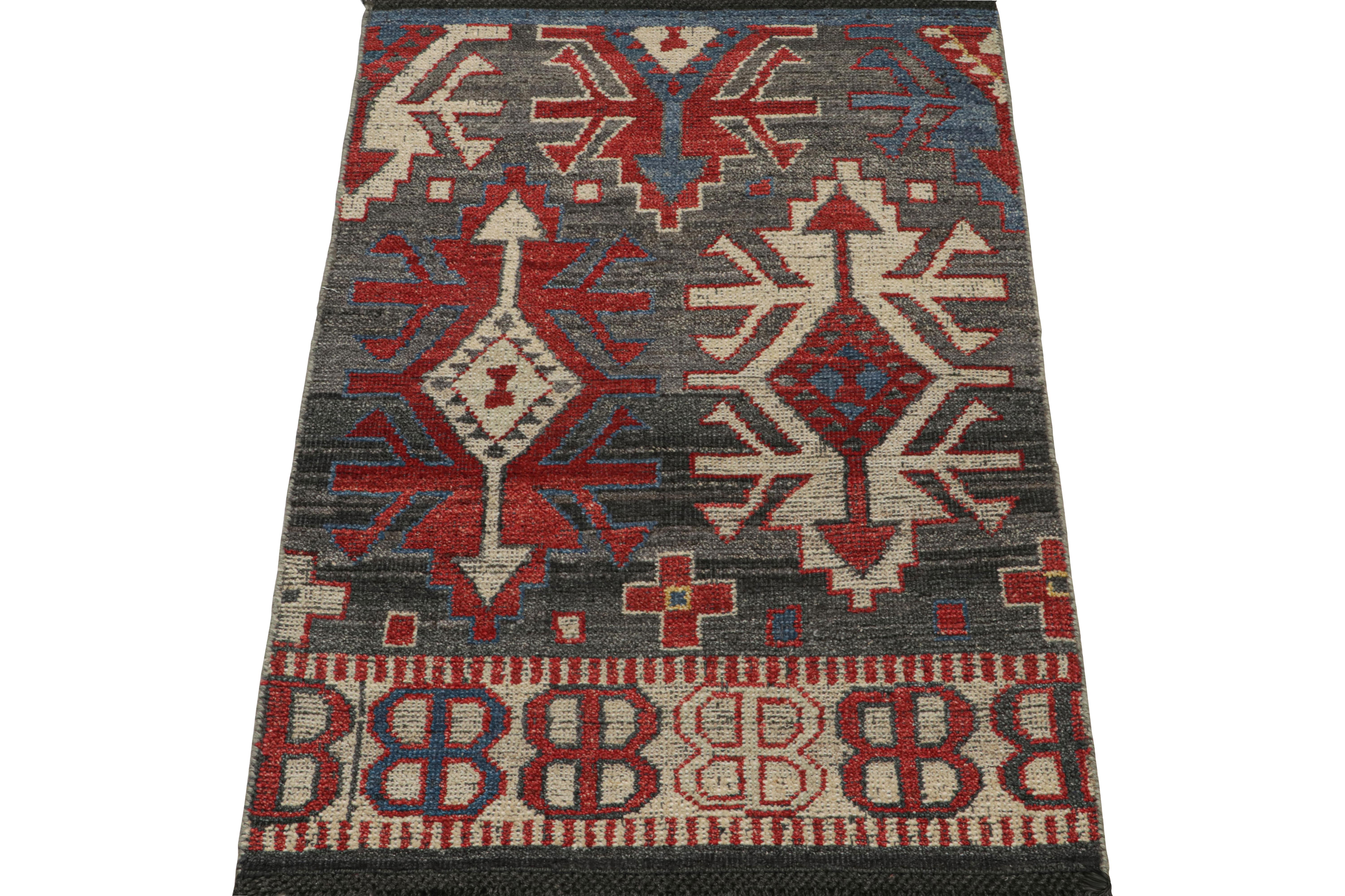 Modern Rug & Kilim’s Caucasian Tribal Rug in Gray with Geometric Patterns  For Sale