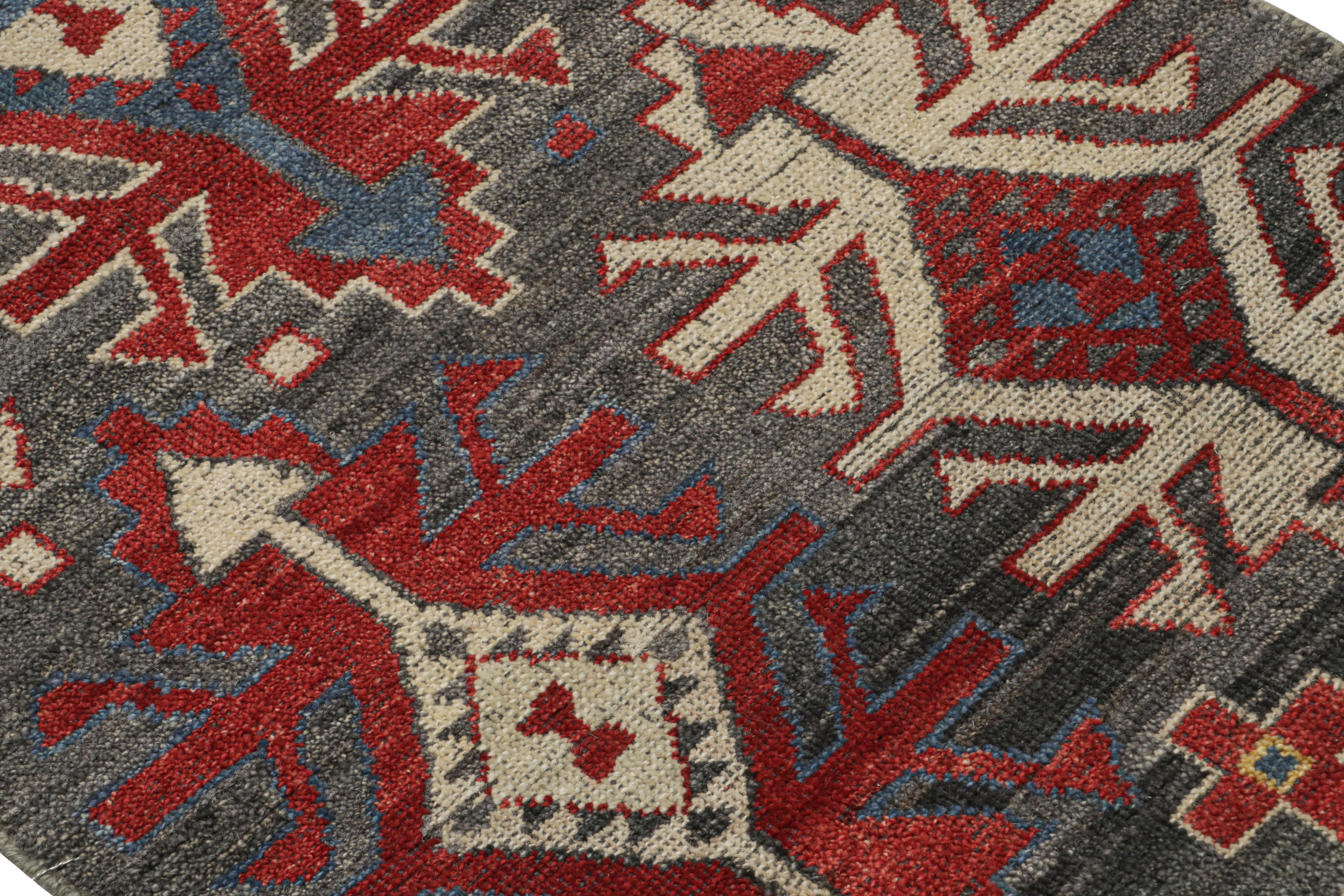 Hand-Knotted Rug & Kilim’s Caucasian Tribal Rug in Gray with Geometric Patterns  For Sale
