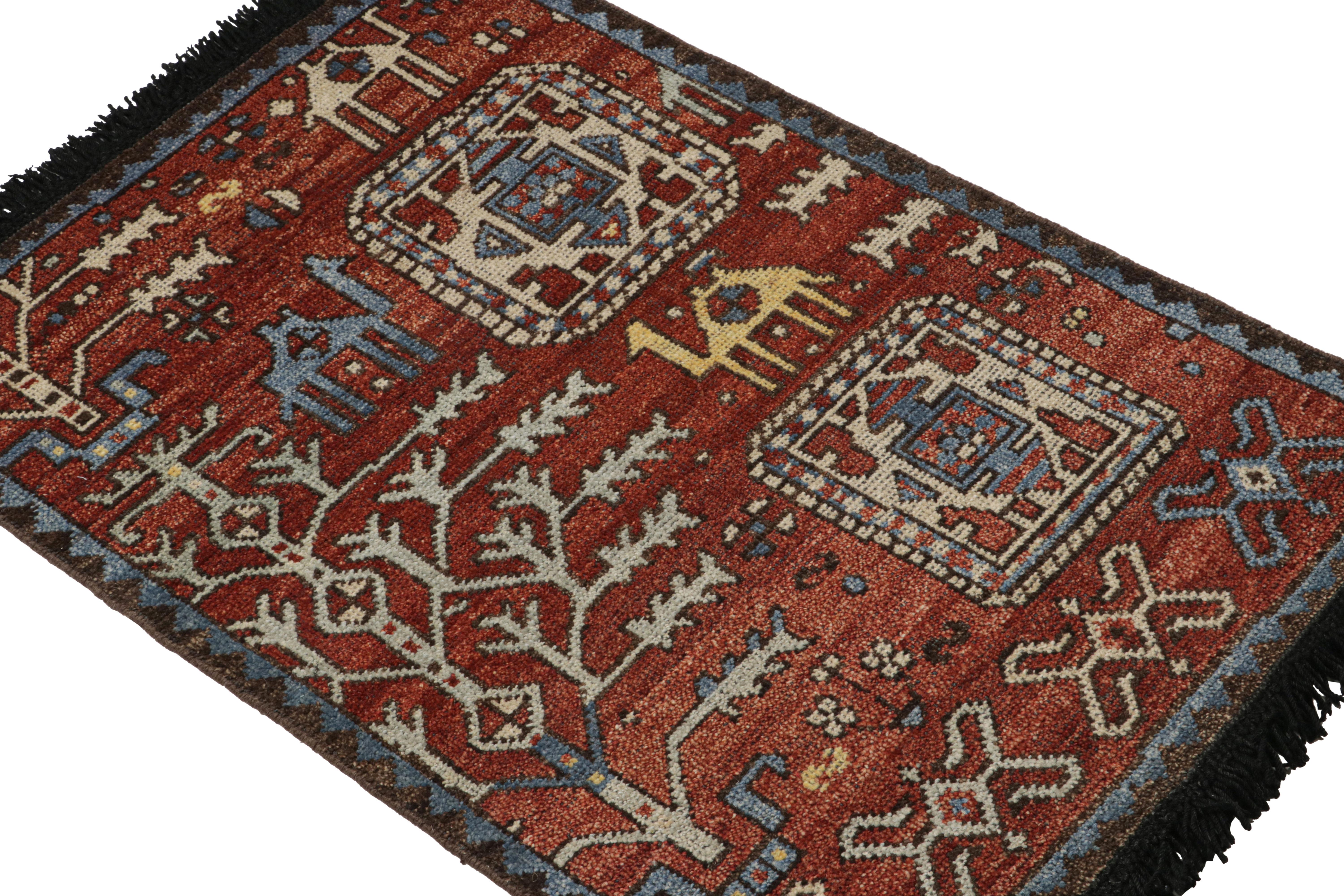 As Inspired by tribal and Caucasian pictorial rugs with a particular love of camels, this 2x3 modern architectural rug from our Burano collection is hand-knotted in wool. 

On the Design: 

Connoisseurs will admire that this design has been inspired