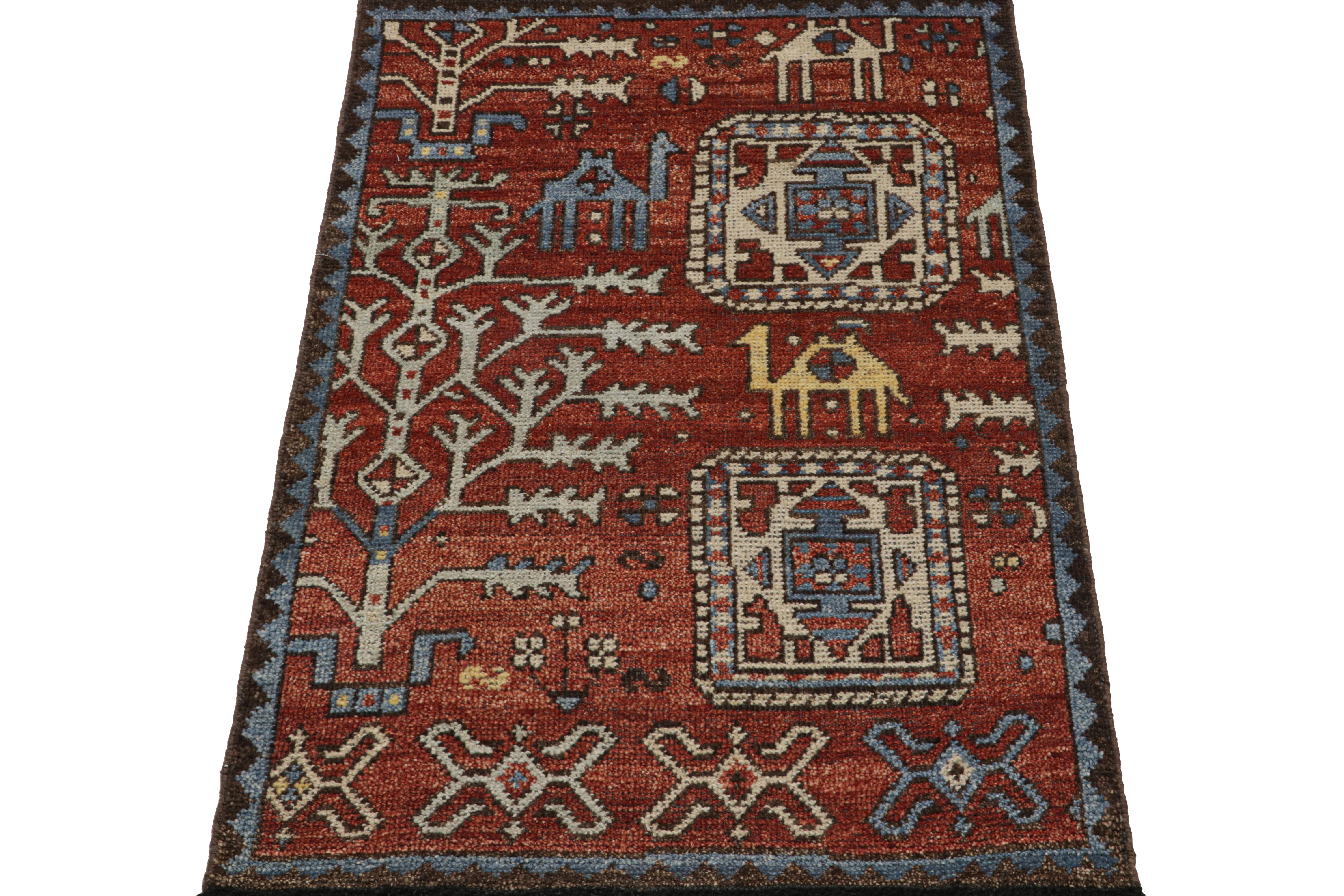 Modern Rug & Kilim’s Caucasian Tribal Rug in Red with Camel Pictorials  For Sale