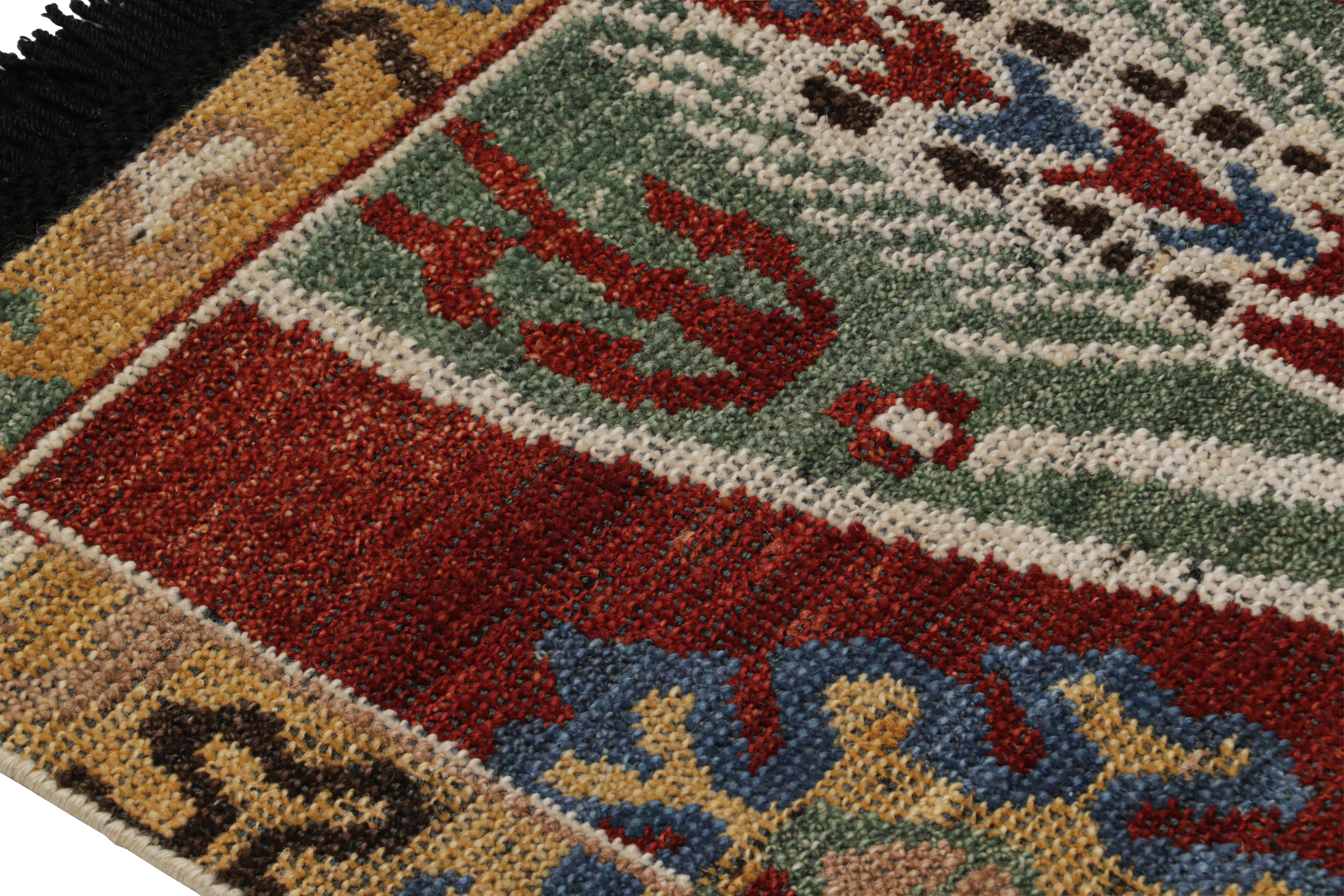 Hand-Knotted Rug & Kilim’s Caucasian Tribal Rug in Red with Geometric Patterns  For Sale