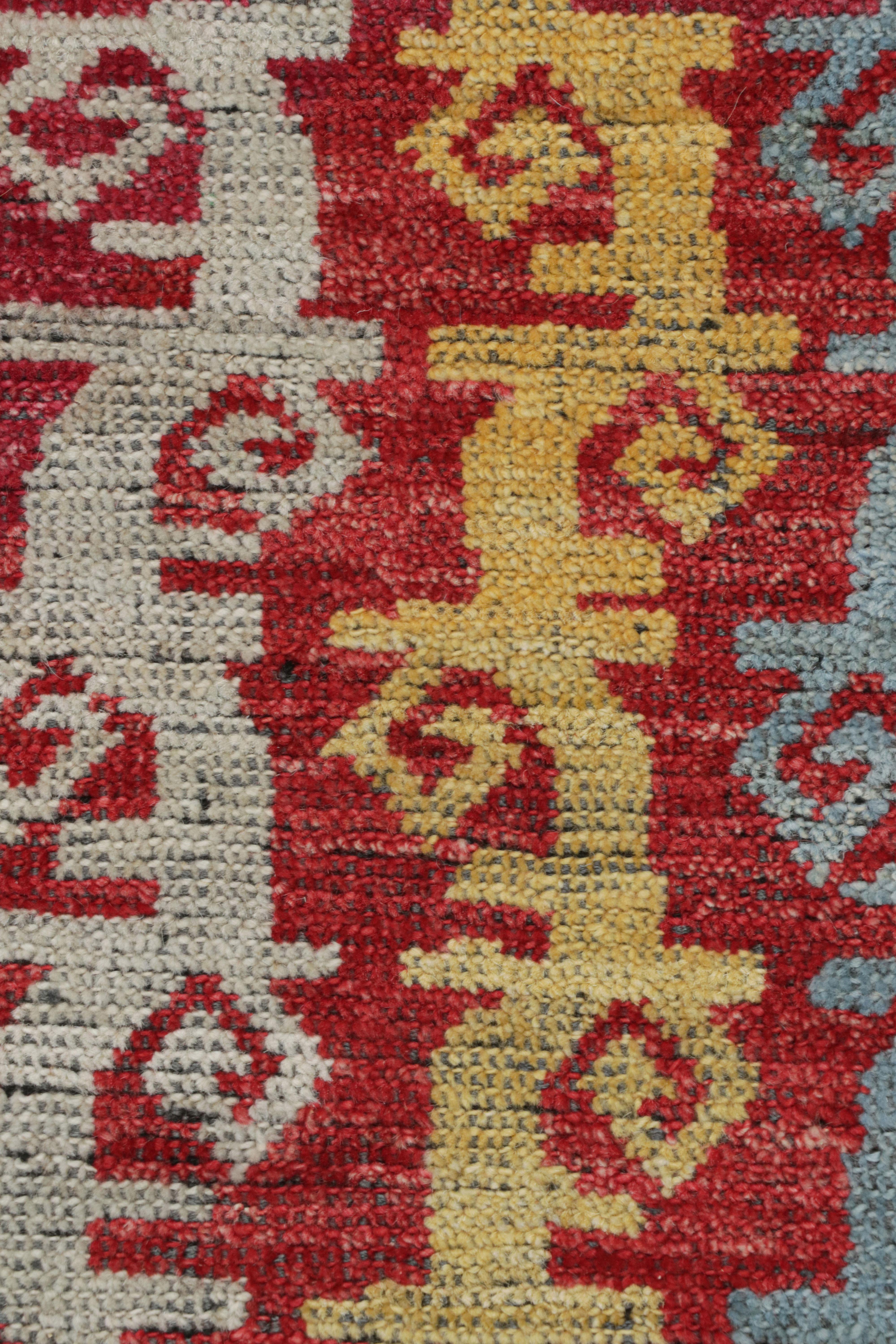 Hand-Knotted Rug & Kilim’s Caucasian Tribal Rug in Red with Vine Scroll Pictorials For Sale