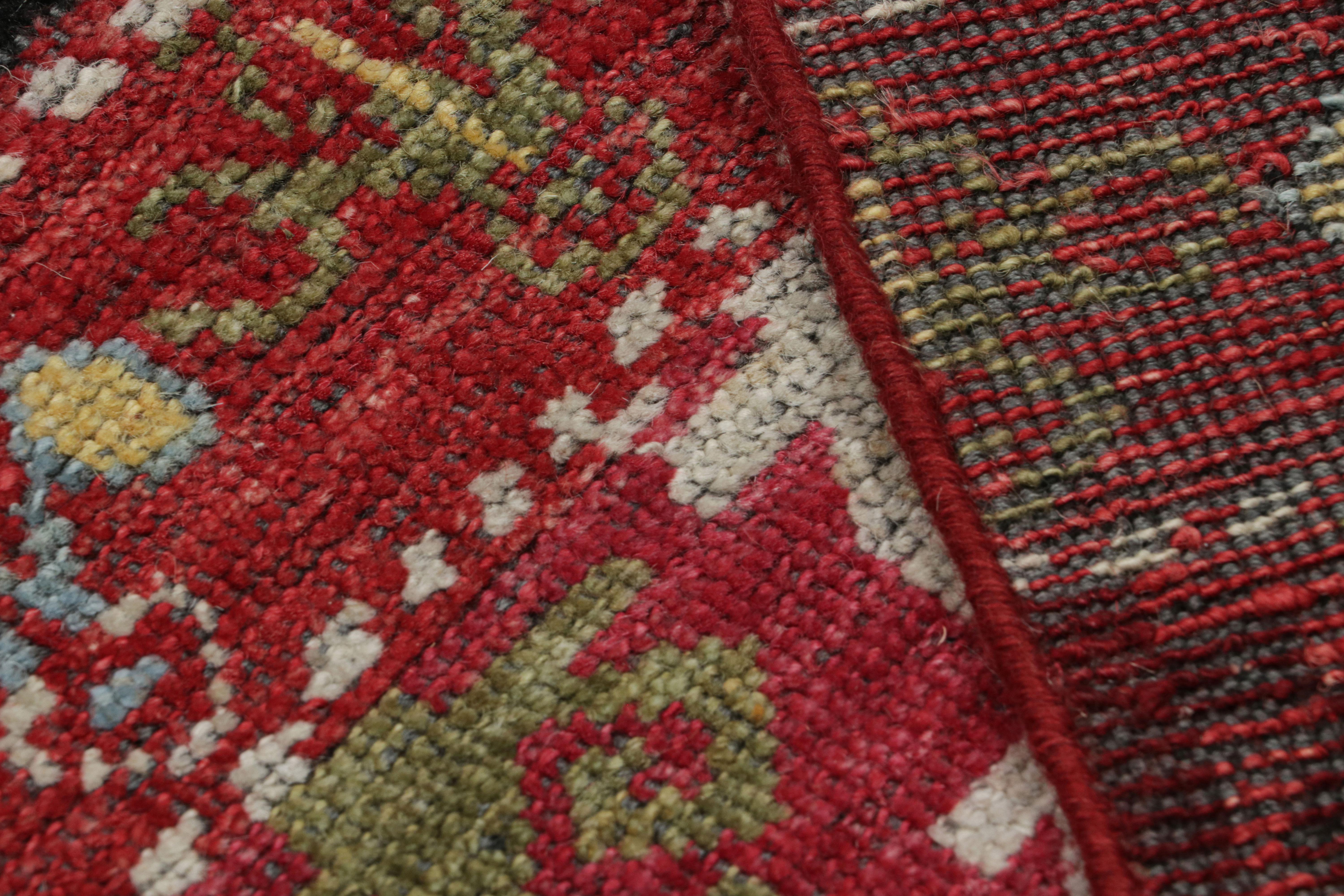 Contemporary Rug & Kilim’s Caucasian Tribal Rug in Red with Vine Scroll Pictorials  For Sale