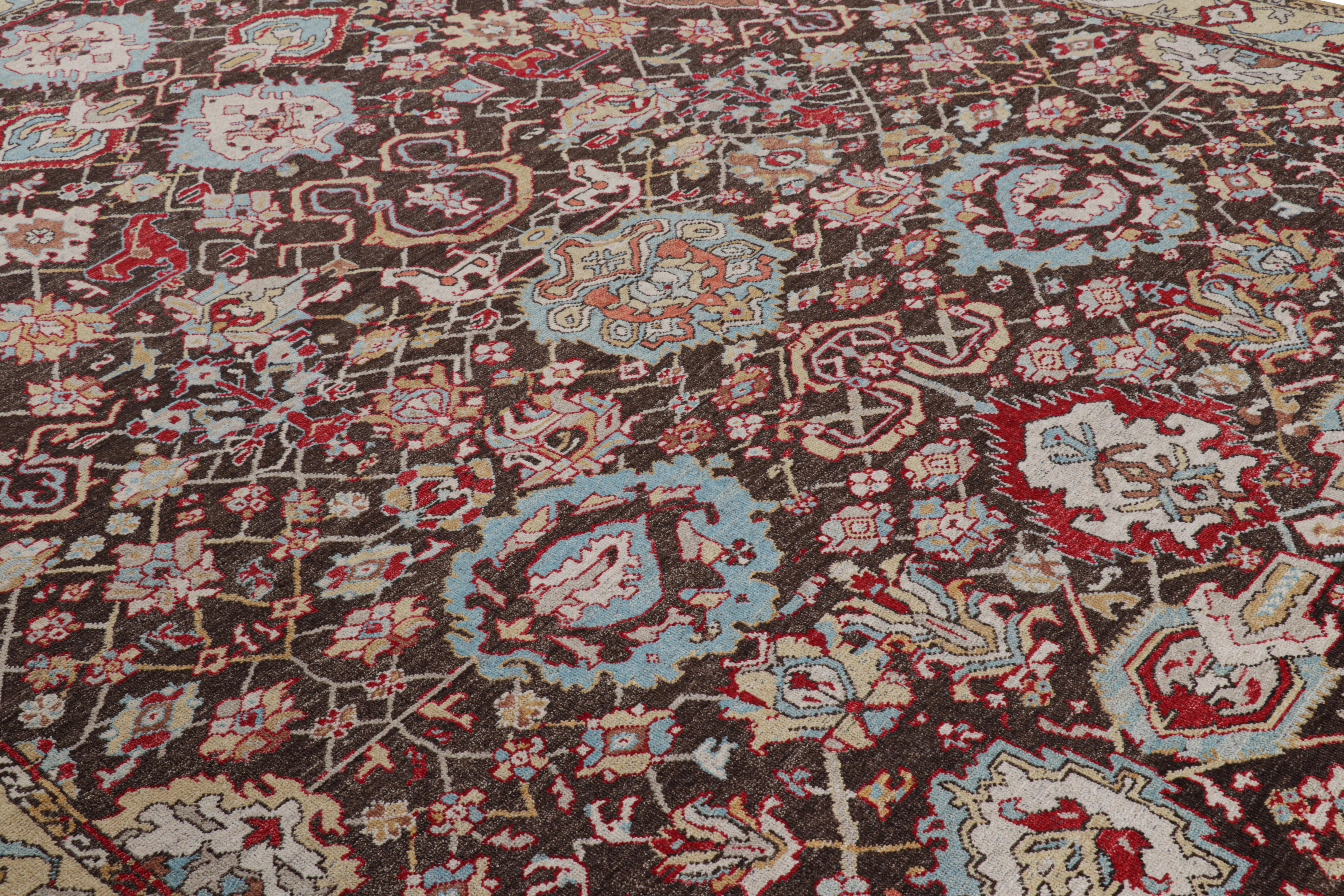 Hand-knotted in a special blend of Ghazni wool, this 9x12 rug from the custom-classics Burano Collection by Rug & Kilim inspired by antique Caucasian rugs of tribal provenance.

On the Design: 

A rich chocolate brown field underscores a wide array