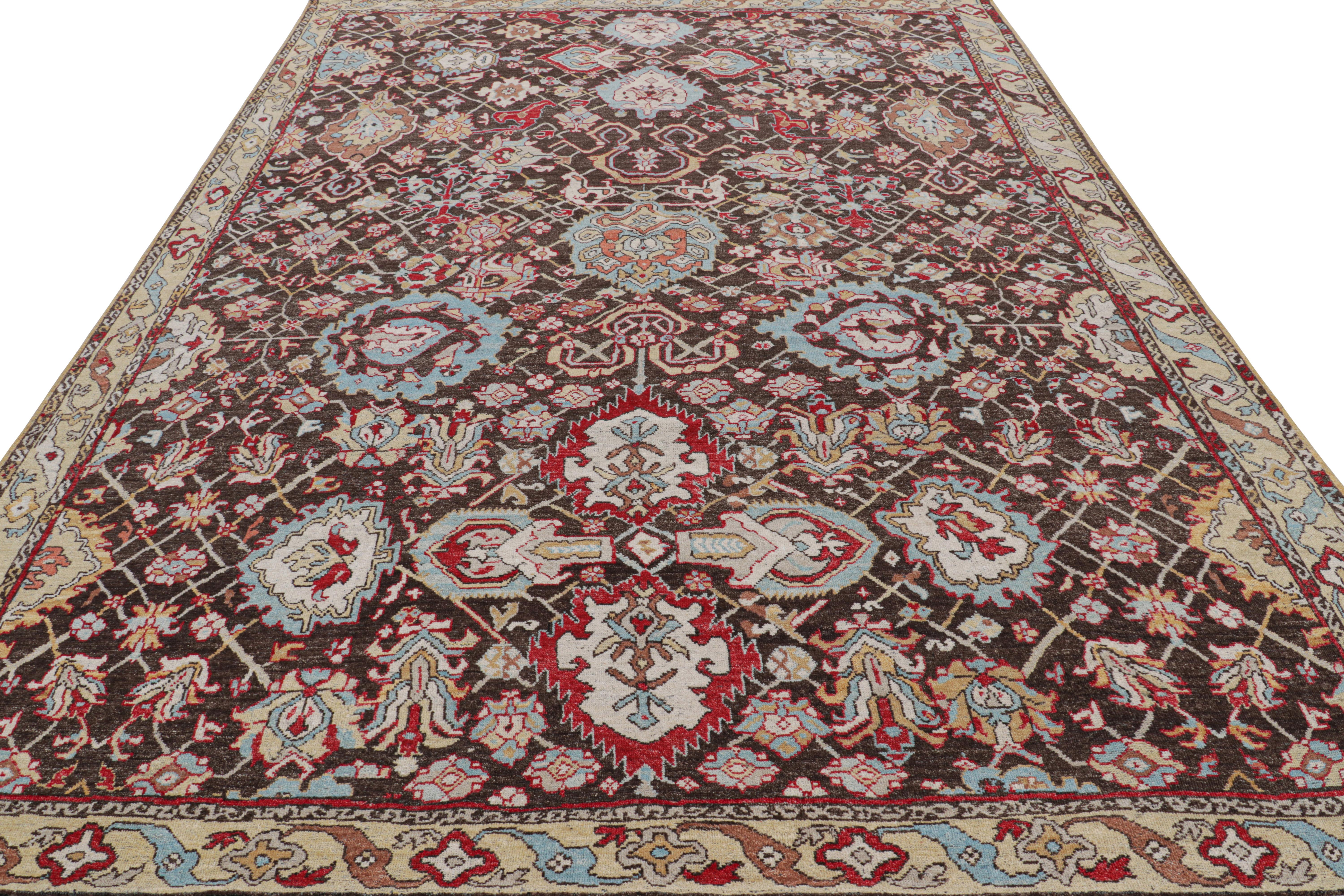 Rug & Kilim’s Caucasian Tribal Style Rug in Brown with Polychrome Floral Pattern In New Condition For Sale In Long Island City, NY