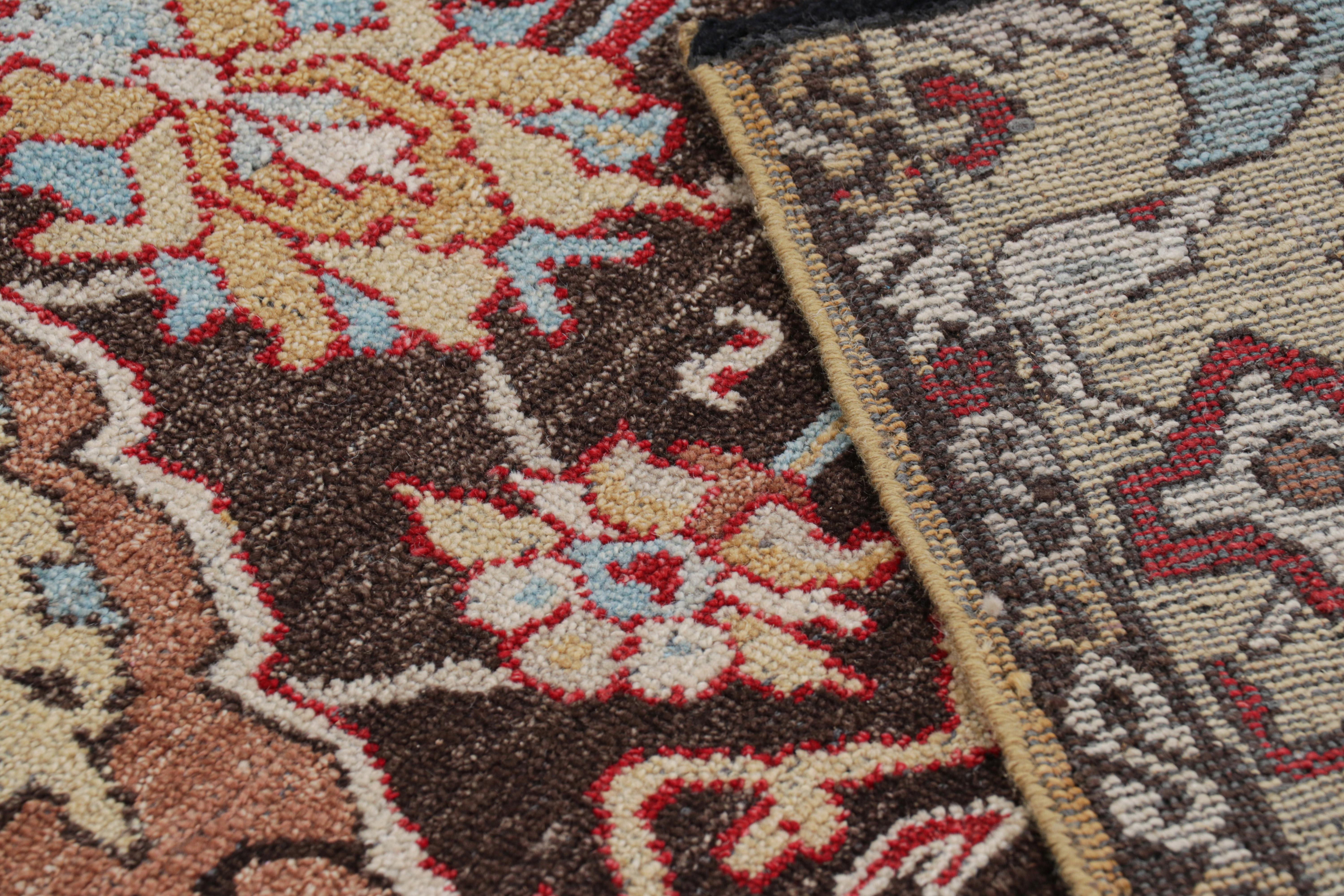 Wool Rug & Kilim’s Caucasian Tribal Style Rug in Brown with Polychrome Floral Pattern For Sale