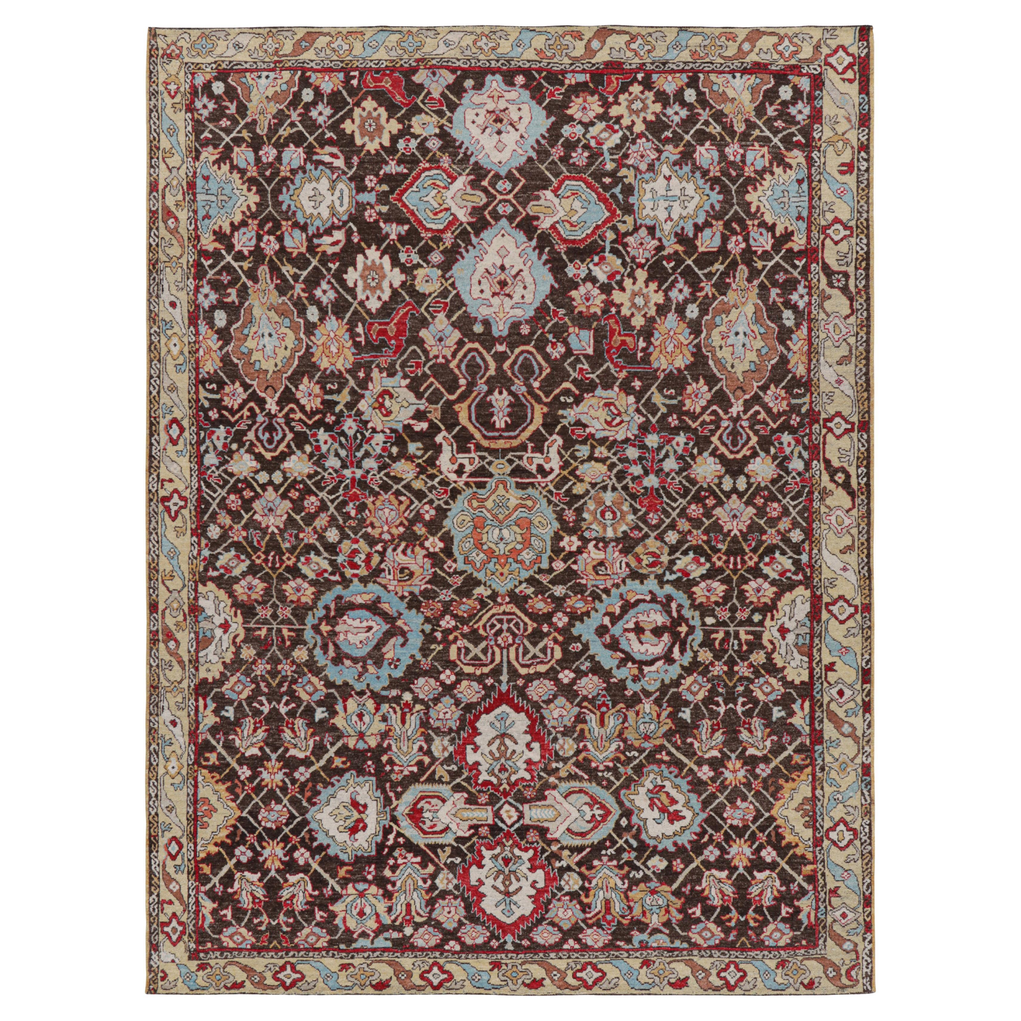 Rug & Kilim’s Caucasian Tribal Style Rug in Brown with Polychrome Floral Pattern