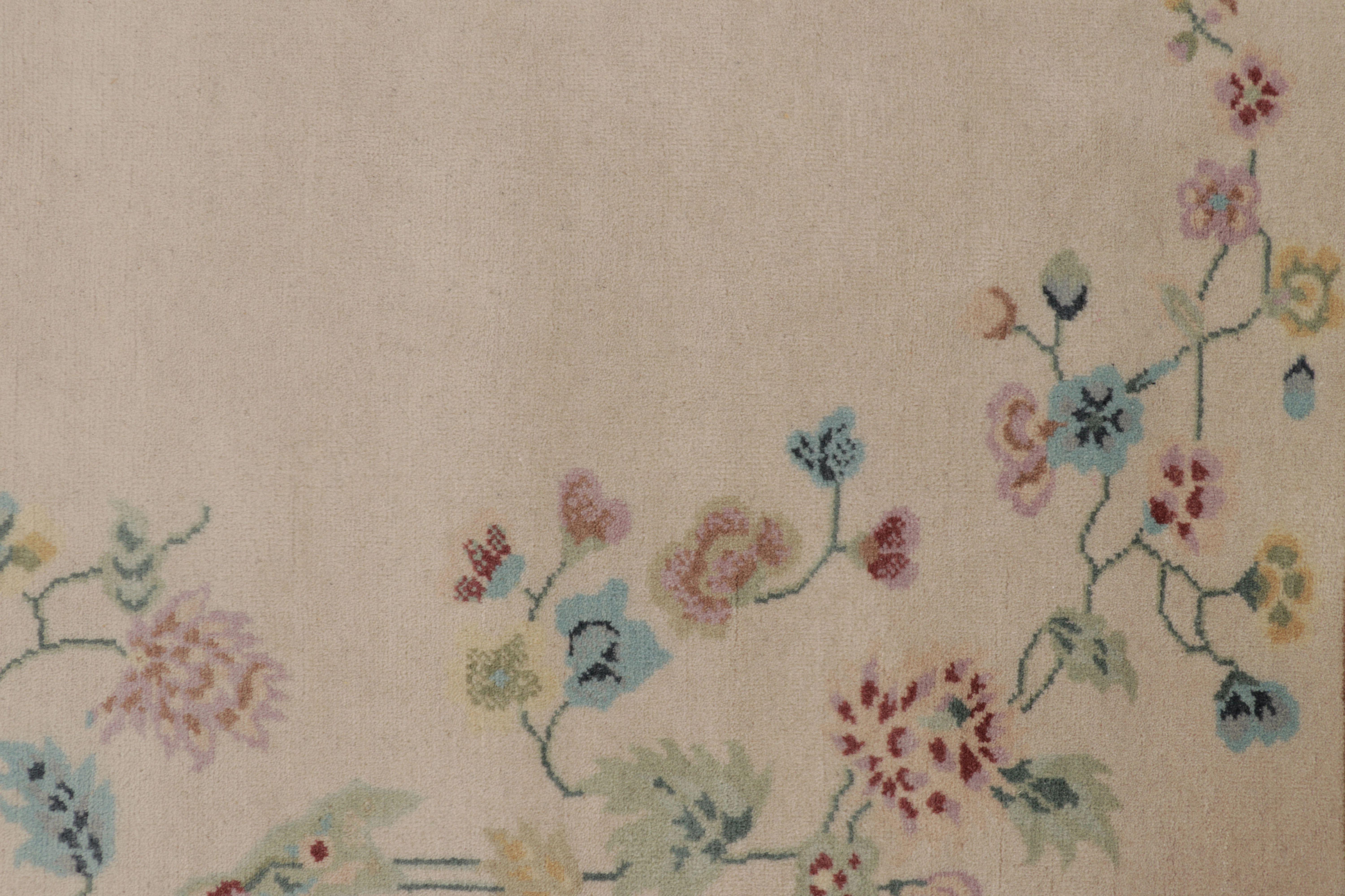 Rug & Kilim’s Chinese Art Deco Inspired Custom Rug Design with Elegant Florals In New Condition For Sale In Long Island City, NY