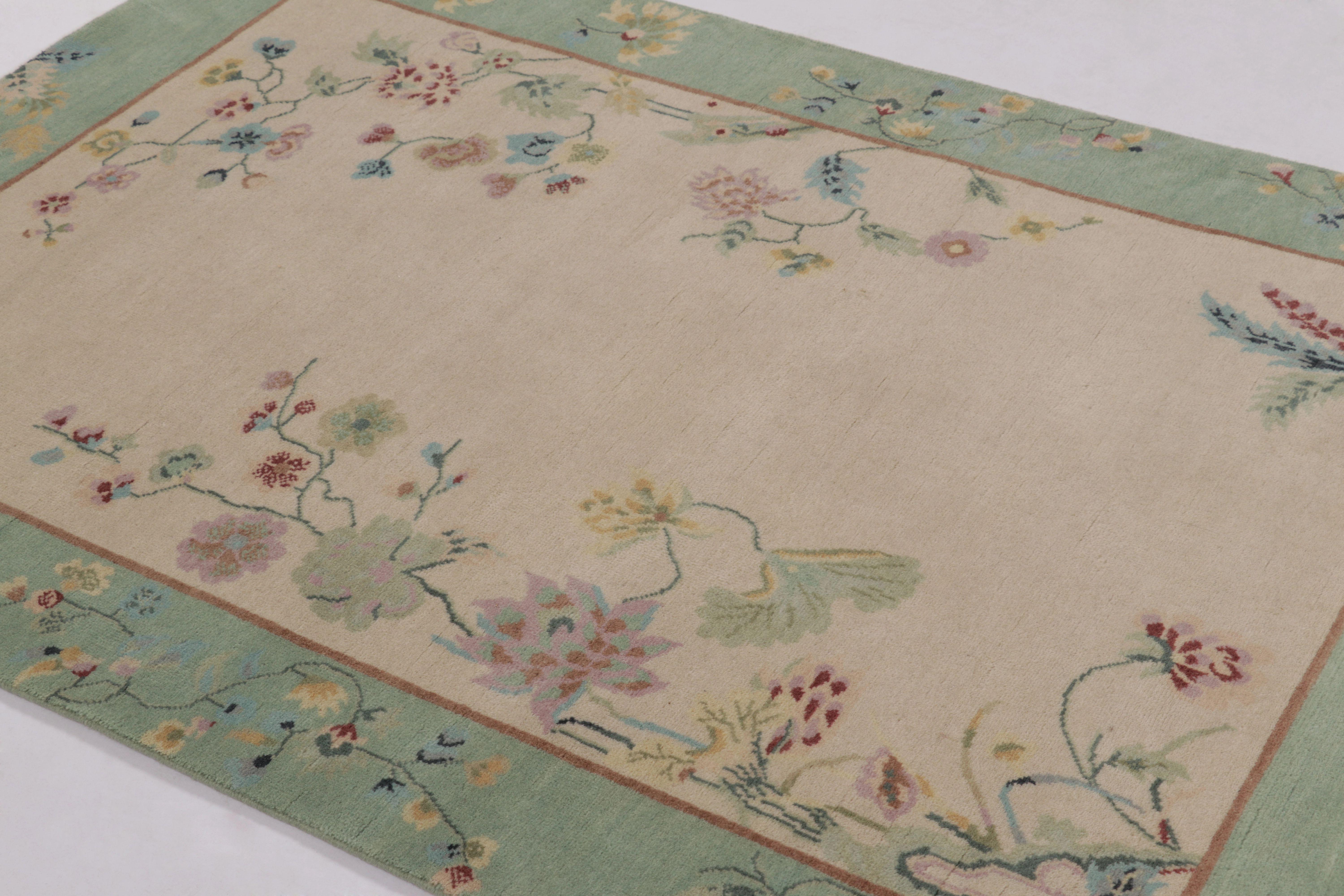 Contemporary Rug & Kilim’s Chinese Art Deco Inspired Custom Rug Design with Elegant Florals For Sale