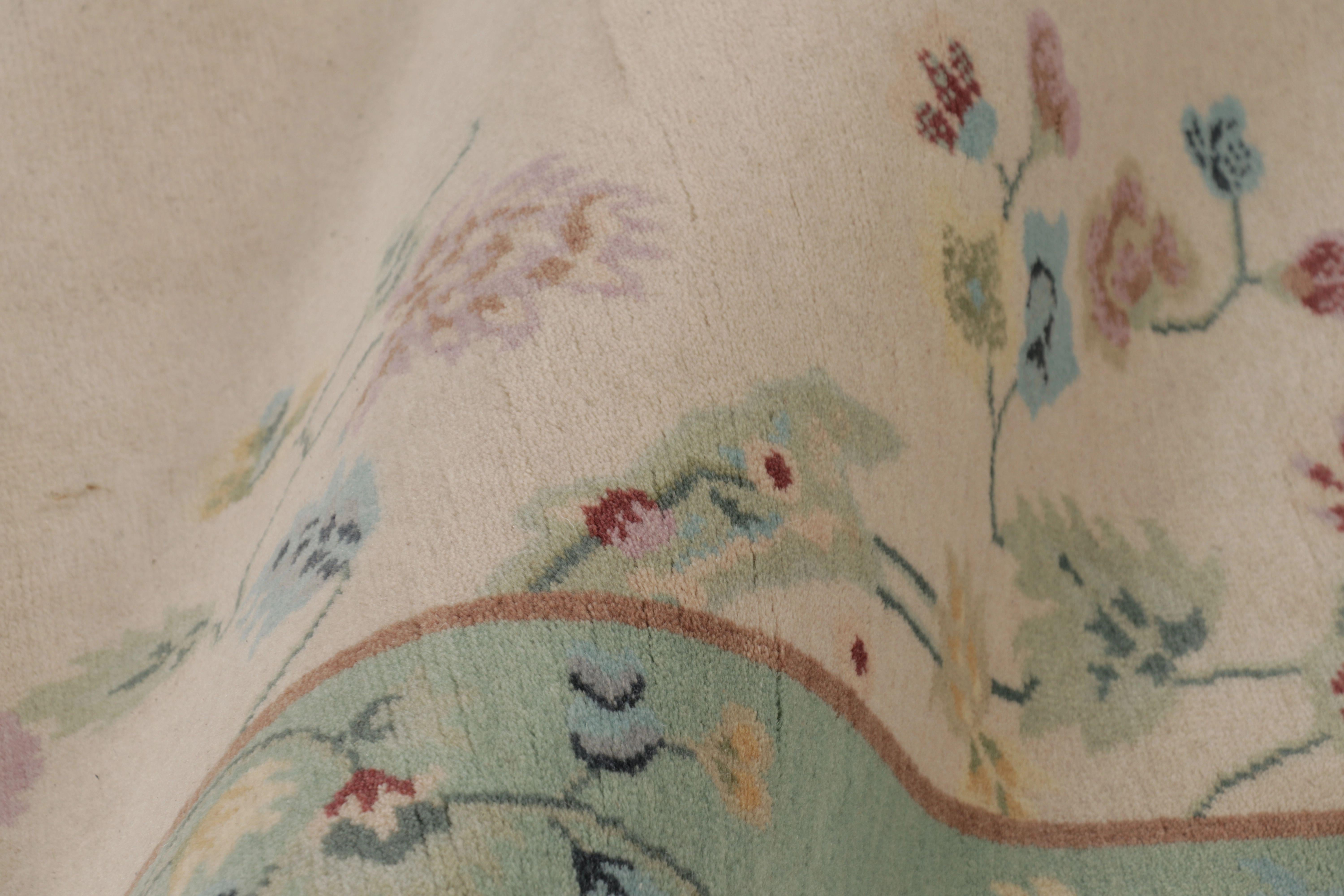 Wool Rug & Kilim’s Chinese Art Deco Inspired Custom Rug Design with Elegant Florals For Sale