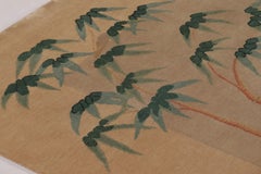 Rug & Kilim’s Chinese Art Deco Inspired Rug, Beige with Teal Bamboo Tree Florals