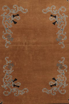 Rug & Kilim’s Chinese Art Deco Inspired Rug, Brown with Greek Key Border