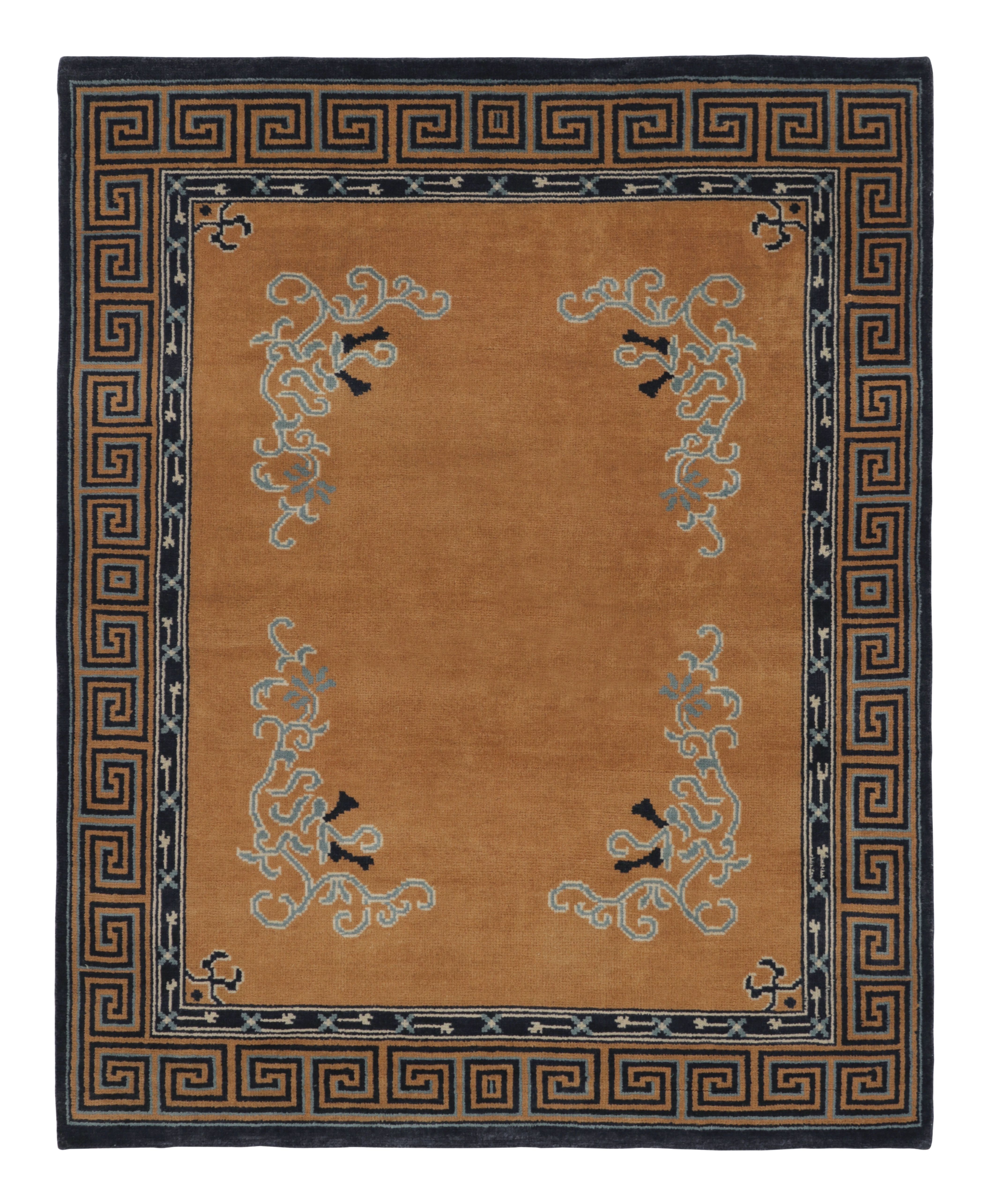 Rug & Kilim’s Chinese Art Deco Inspired Rug, Brown with Greek Key Border