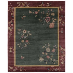 Rug 
Kilim’s Chinese Art Deco Inspired Rug, Deep Forest Green with Florals