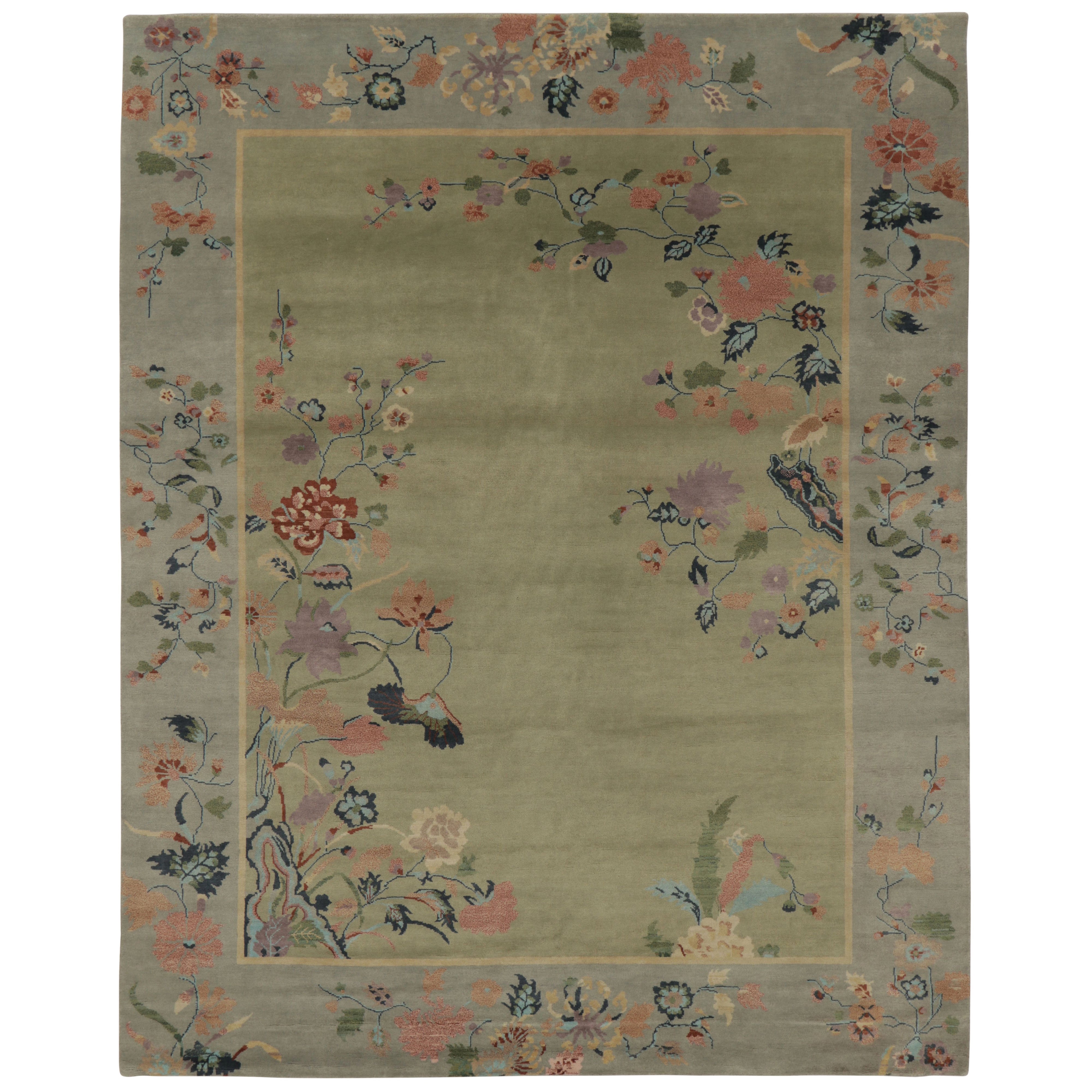 Rug 
Kilim’s Chinese Art Deco Inspired Rug, Florals over Light Green and Blue