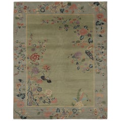 Rug 
Kilim’s Chinese Art Deco Inspired Rug, Florals over Light Green and Blue