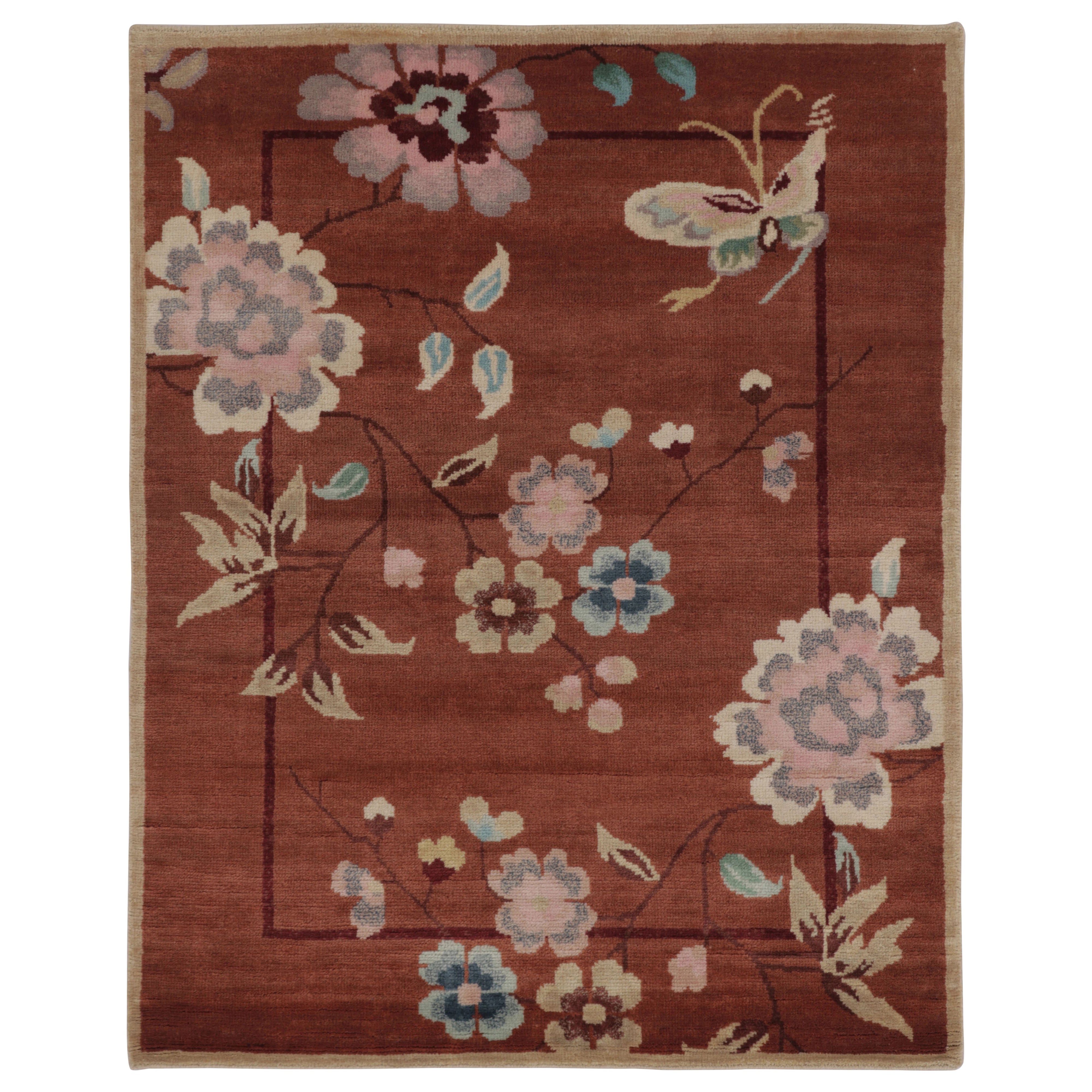 Rug 
Kilim’s Chinese Art Deco Inspired Rug in Rust, Vibrant Florals 
Figurals