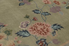 Rug & Kilim’s Chinese Art Deco Inspired Rug, Light Green and Blue with Florals