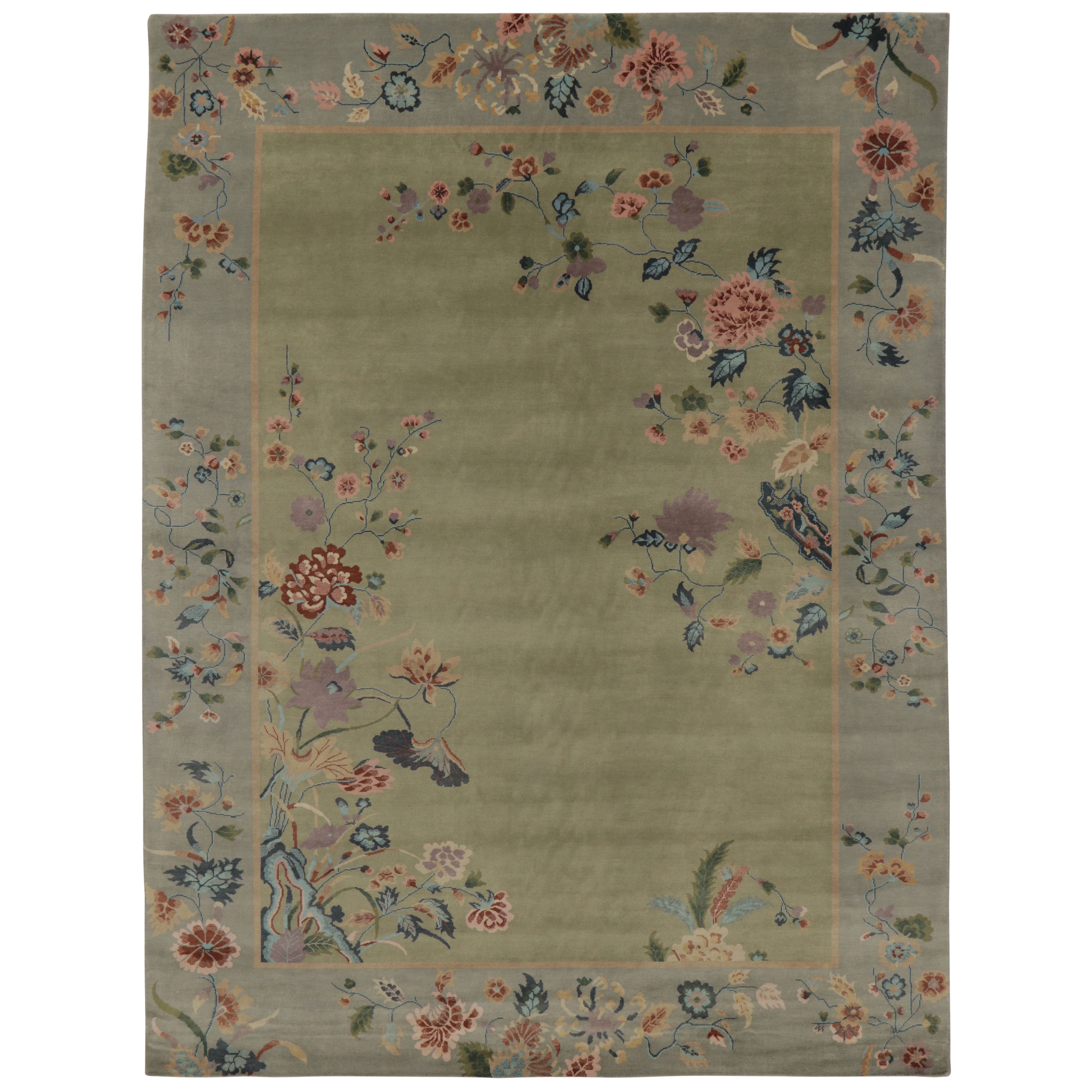 Rug 
Kilim’s Chinese Art Deco Inspired Rug, Light Green and Blue with Florals