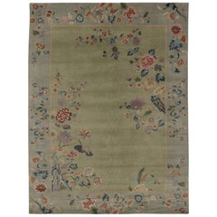 Rug 
Kilim’s Chinese Art Deco Inspired Rug, Light Green and Blue with Florals