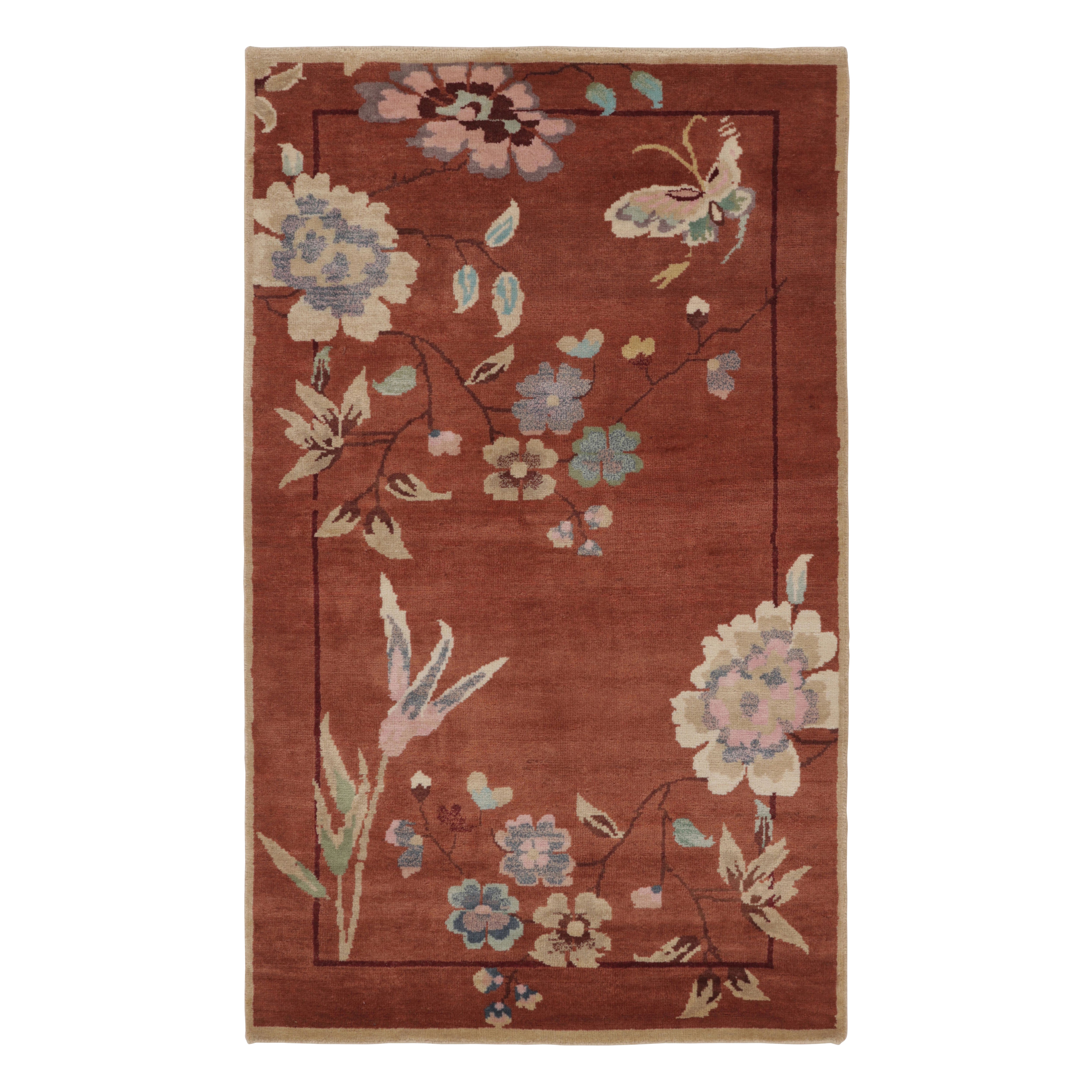 Rug 
Kilim’s Chinese Art Deco Inspired Rug, Rust with Florals and Figurals For Sale