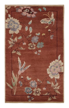 Rug & Kilim’s Chinese Art Deco Inspired Rug, Rust with Florals and Figurals
