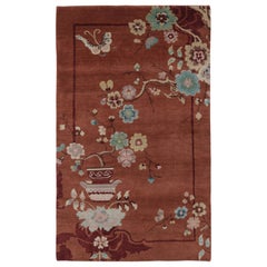 Rug 
Kilim’s Chinese Art Deco Inspired Rug, Vibrant Florals 
Figurals on Rust