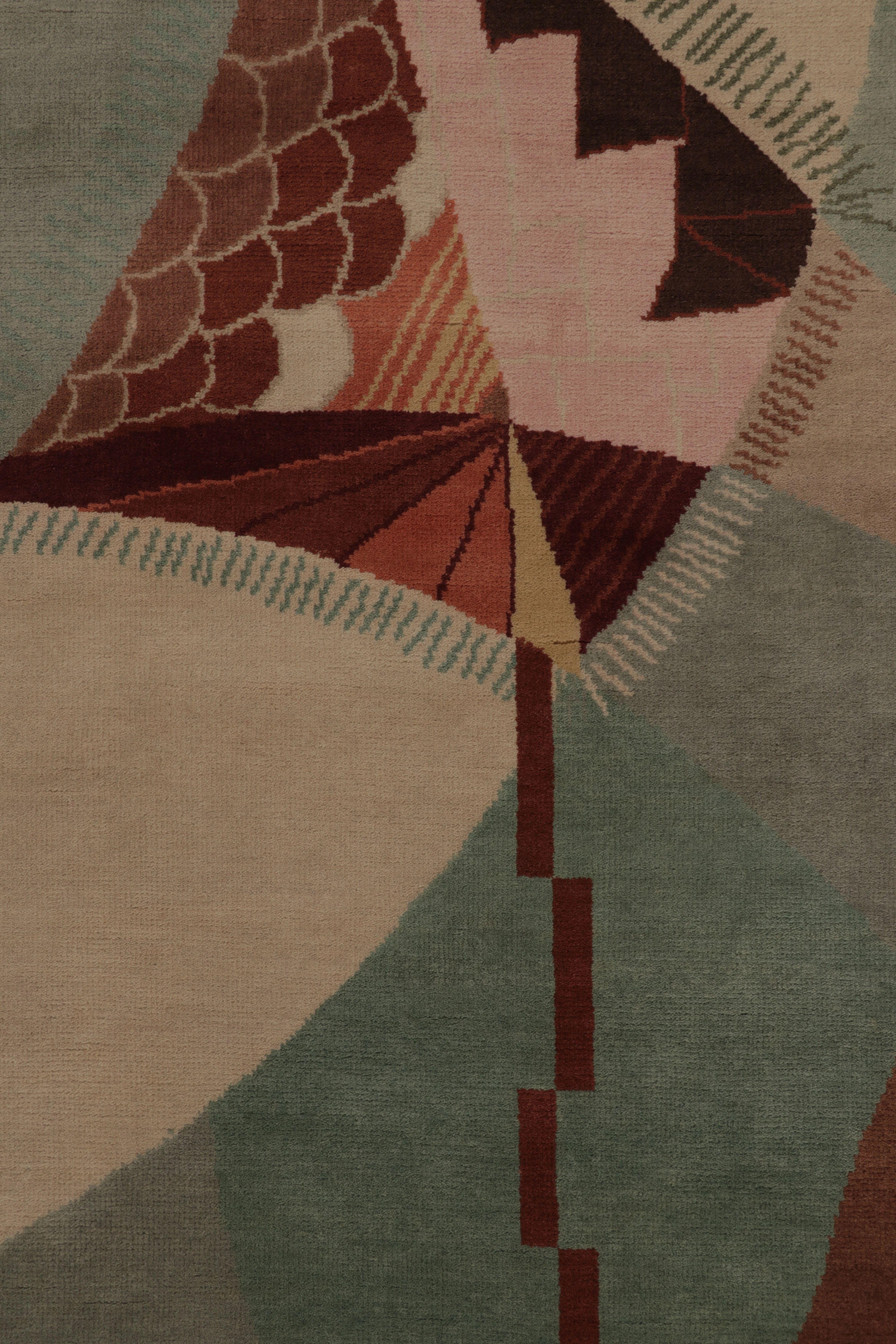  Dieser 9x12 große, handgeknüpfte Wollteppich von Rug & Kilim ist eine neue Ergänzung der Kollektion chinesischer Art-Déco-Teppiche - eine zeitgenössische Ode an den modernen Stil der 1920er Jahre mit geometrischen Mustern, die von einigen der