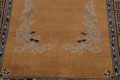 Rug & Kilim’s Chinese Art Deco Inspired Runner Rug, Brown with Greek Key Border