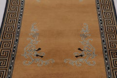 Rug & Kilim’s Chinese Art Deco Inspired Runner Rug, Brown with Greek Key Border