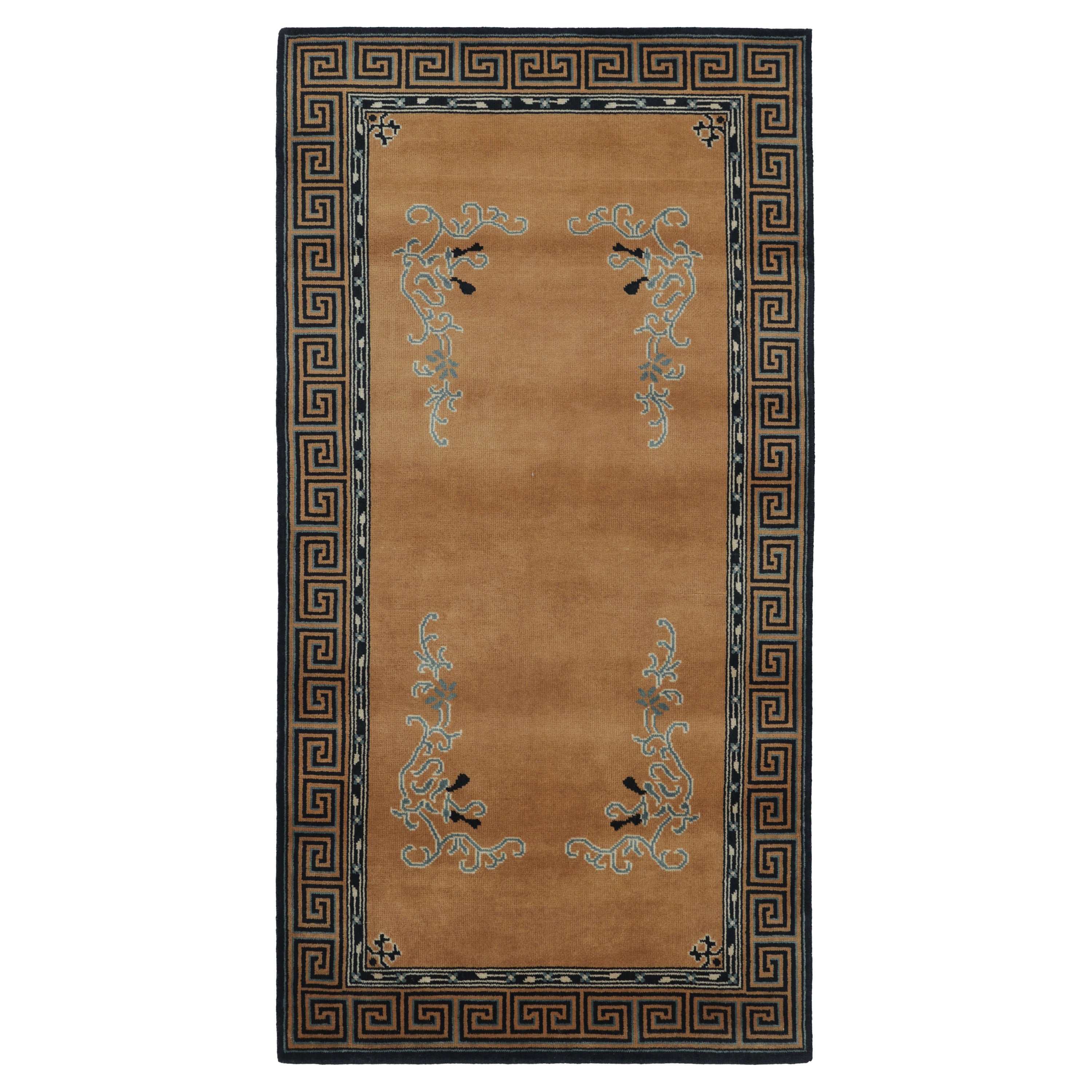 Rug 
Kilim’s Chinese Art Deco Inspired Runner Rug, Brown with Greek Key Border For Sale