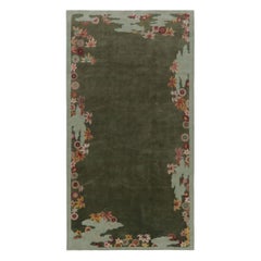 Rug & Kilim’s Chinese Art Deco-Inspired Runner Rug in Green with Floral Patterns