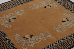 Rug & Kilim’s Chinese Art Deco Inspired Square Rug, Brown with Greek Key Border