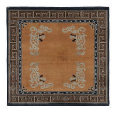 Rug & Kilim’s Chinese Art Deco Inspired Square Rug, Brown with Greek Key Border