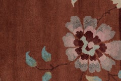 Rug & Kilim’s Chinese Art Deco Inspired Square Rug, Vibrant Florals on Rust