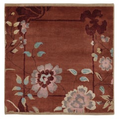 Rug 
Kilim’s Chinese Art Deco Inspired Square Rug, Vibrant Florals on Rust